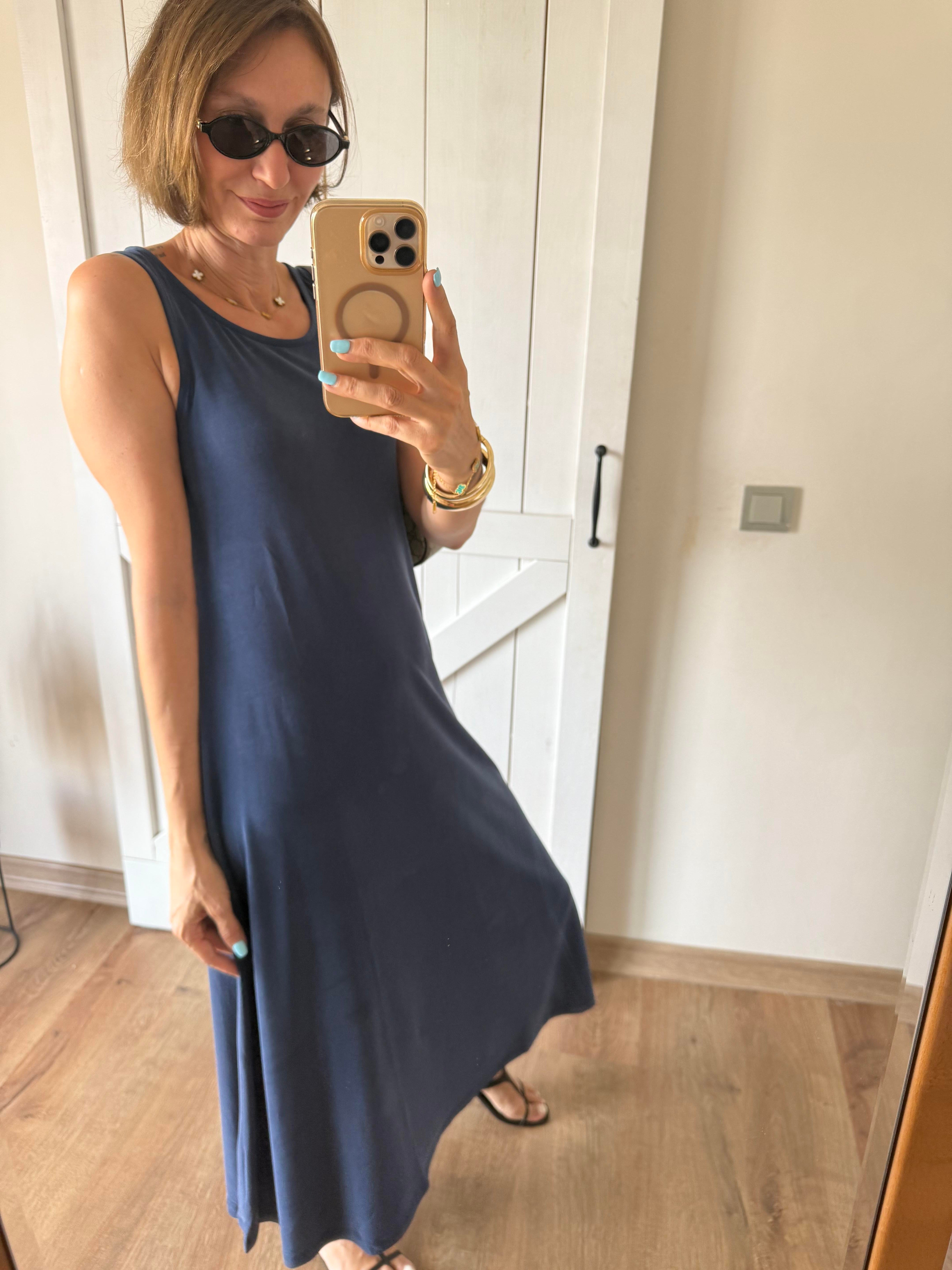 Modal Kumaş Lacivert Oyş Elbise