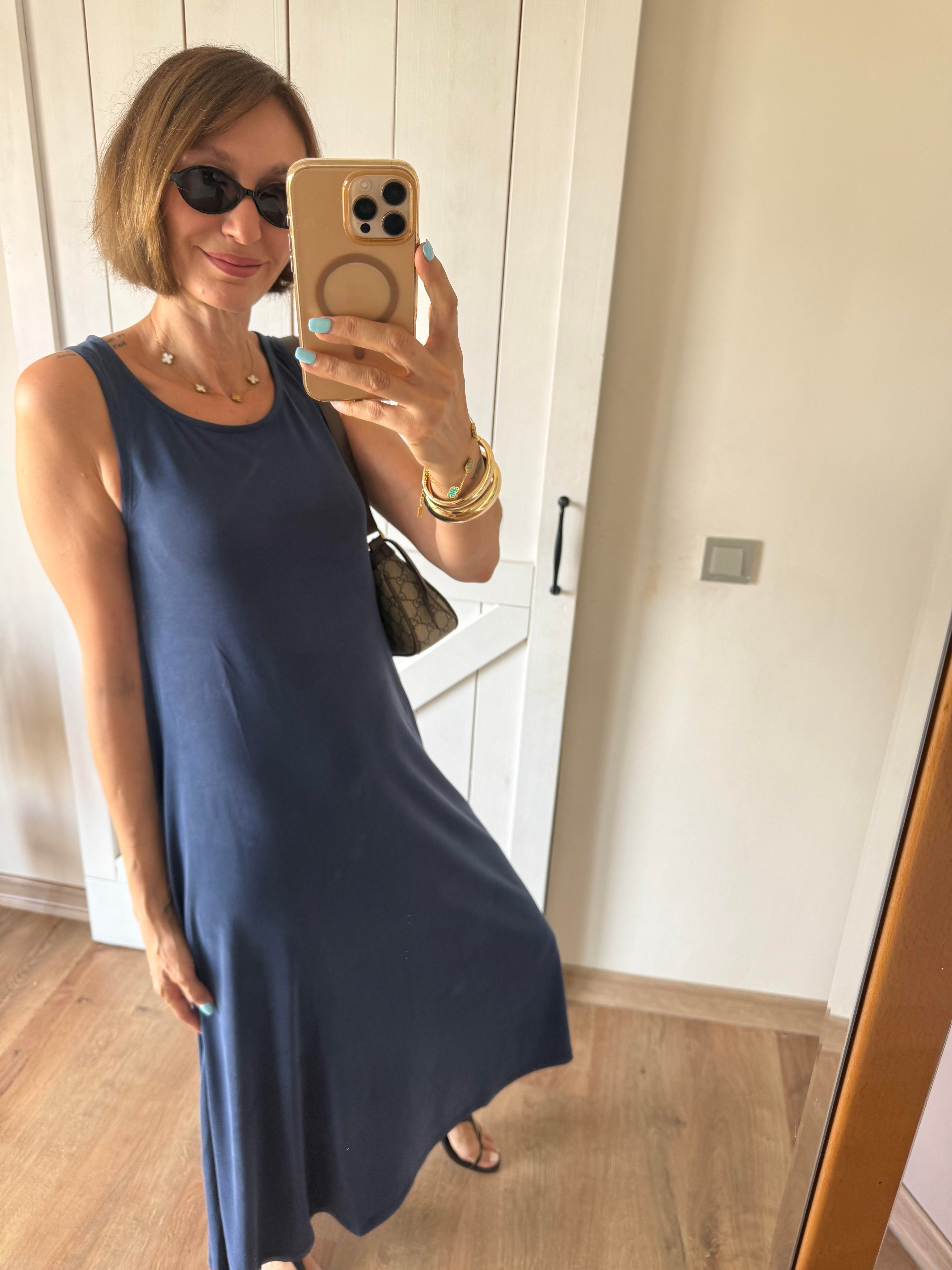 Modal Kumaş Lacivert Oyş Elbise