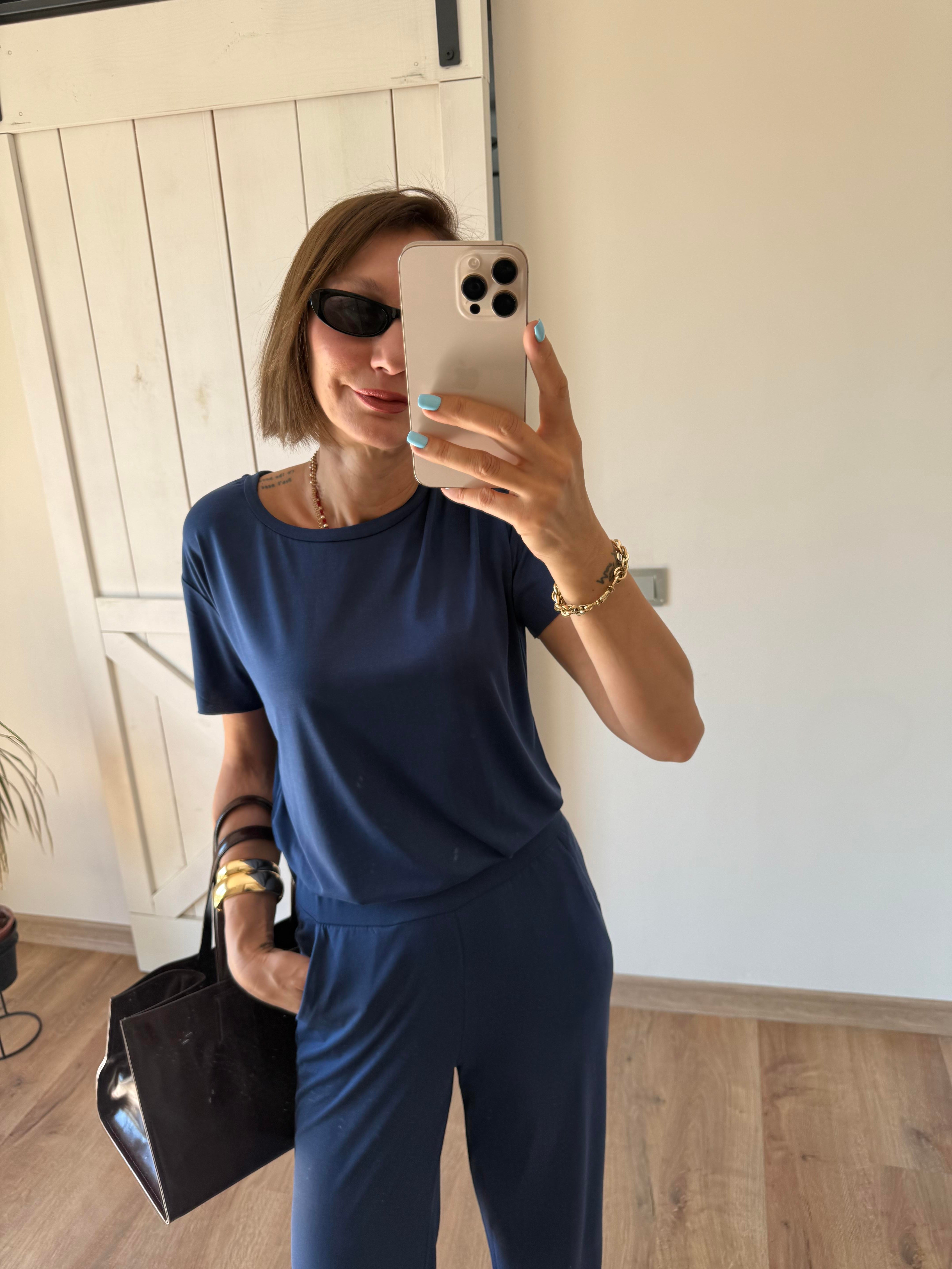 Modal Kumaş Lacivert Pantolon Bluz Takım