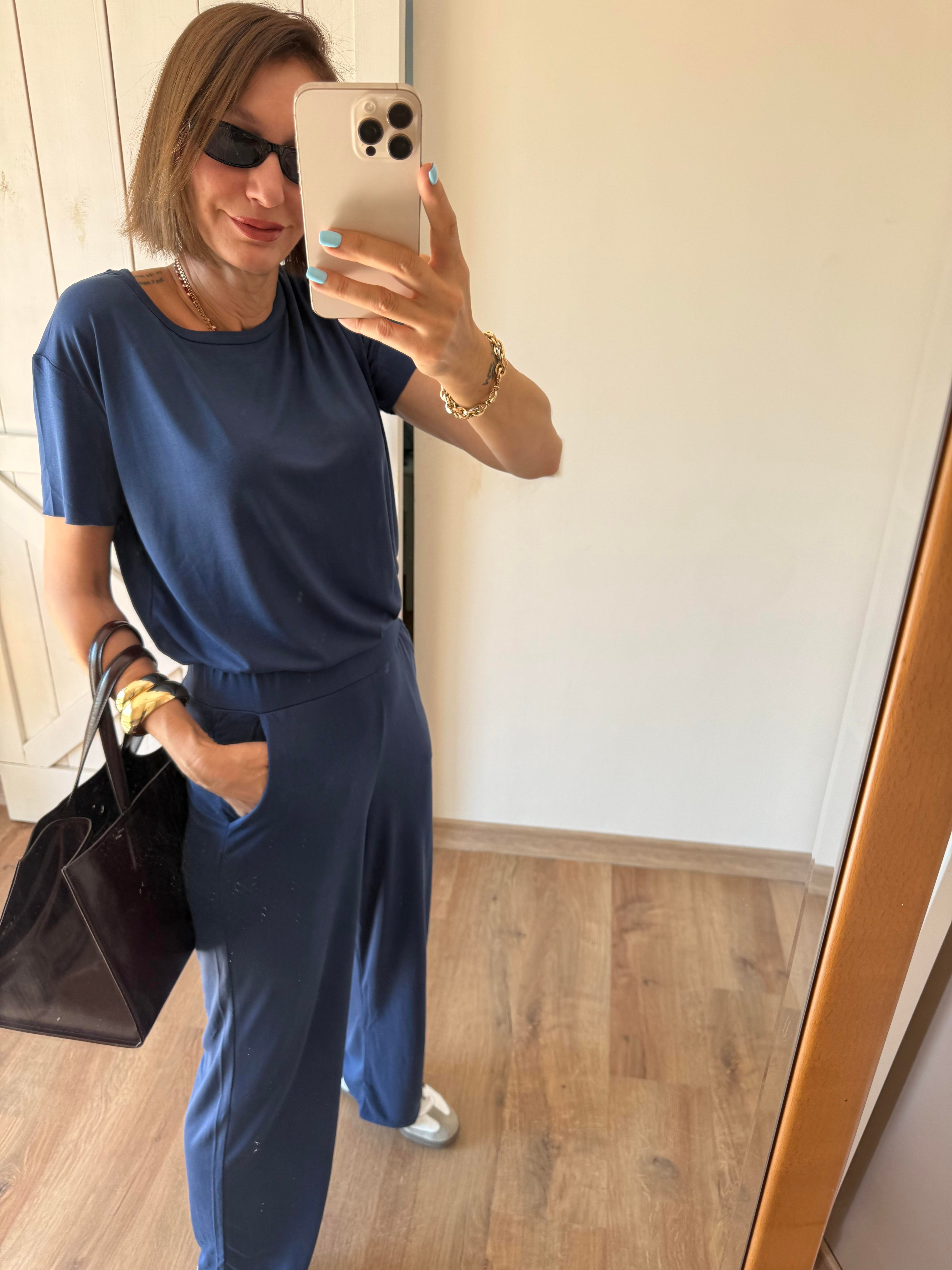 Modal Kumaş Lacivert Pantolon Bluz Takım