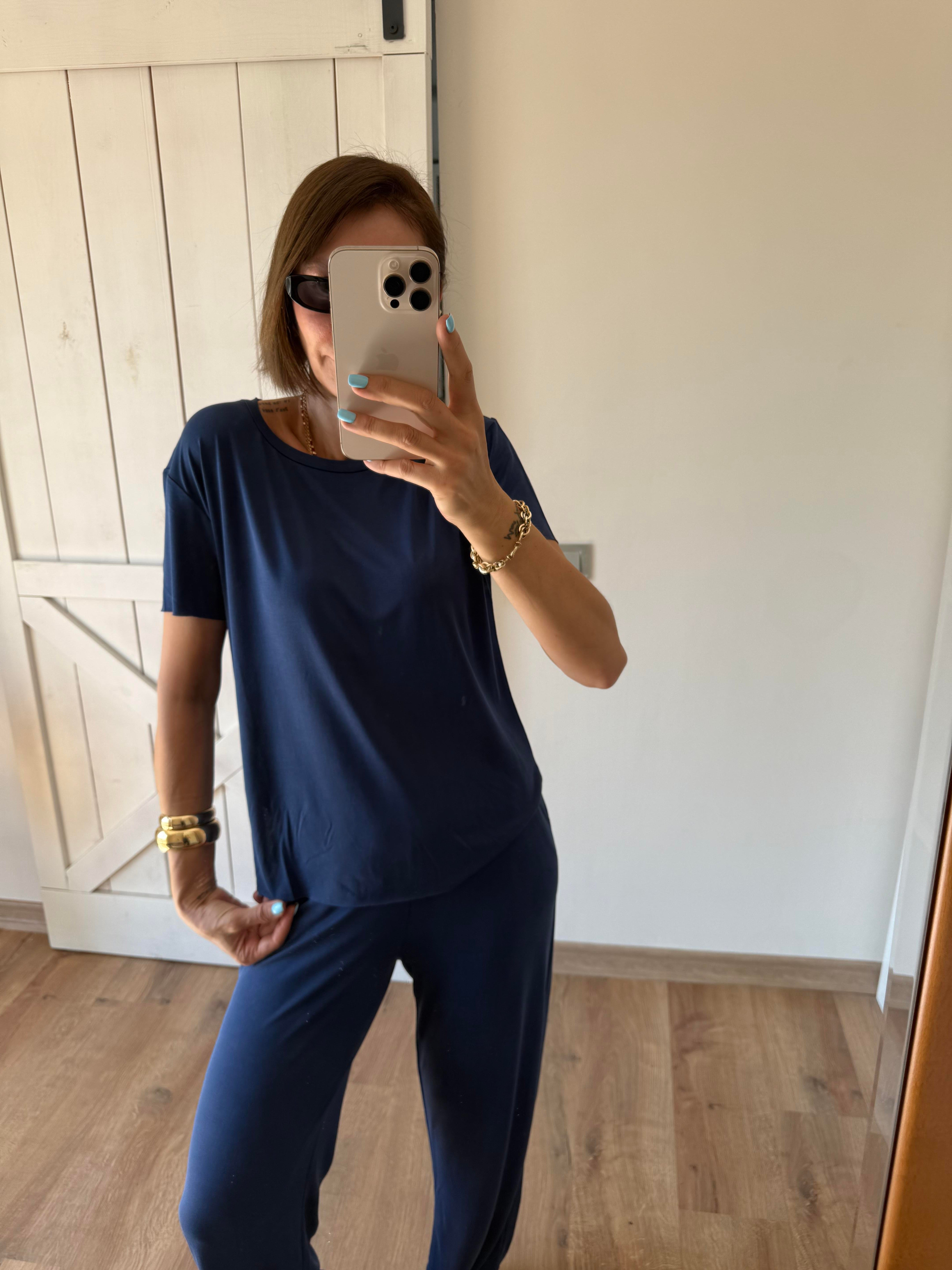 Modal Kumaş Lacivert Pantolon Bluz Takım