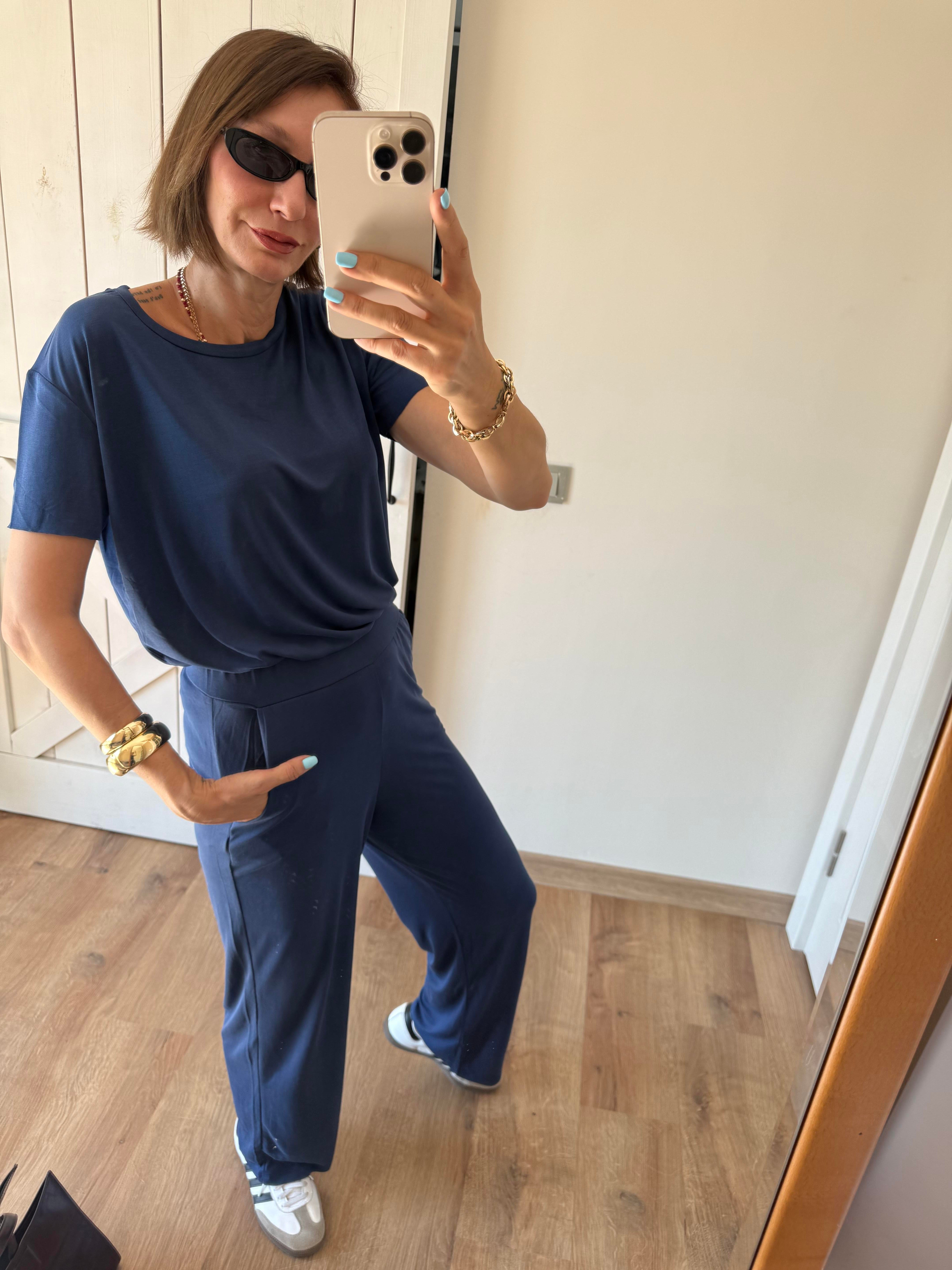 Modal Kumaş Lacivert Pantolon Bluz Takım