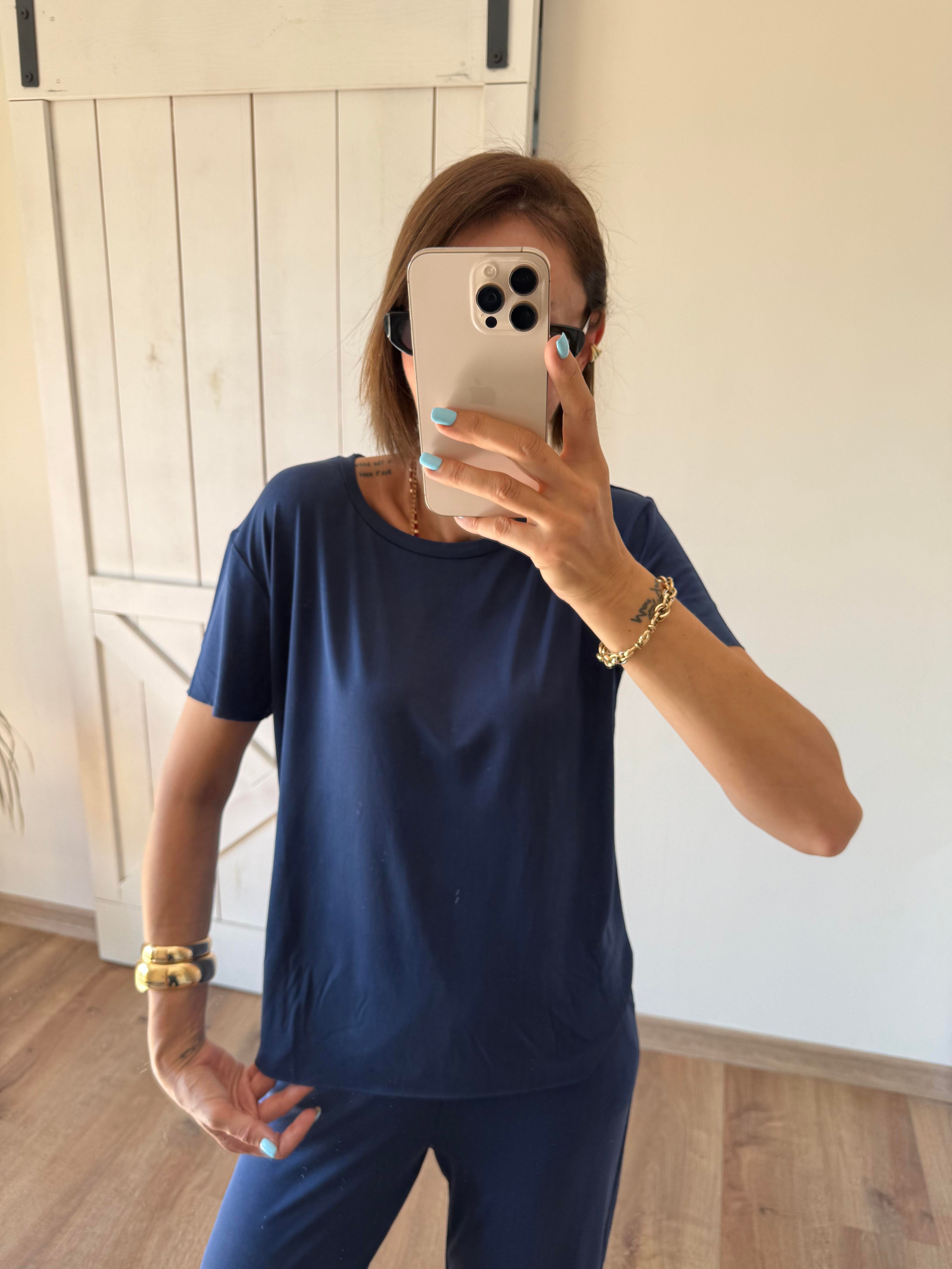 Modal Kumaş Lacivert Pantolon Bluz Takım