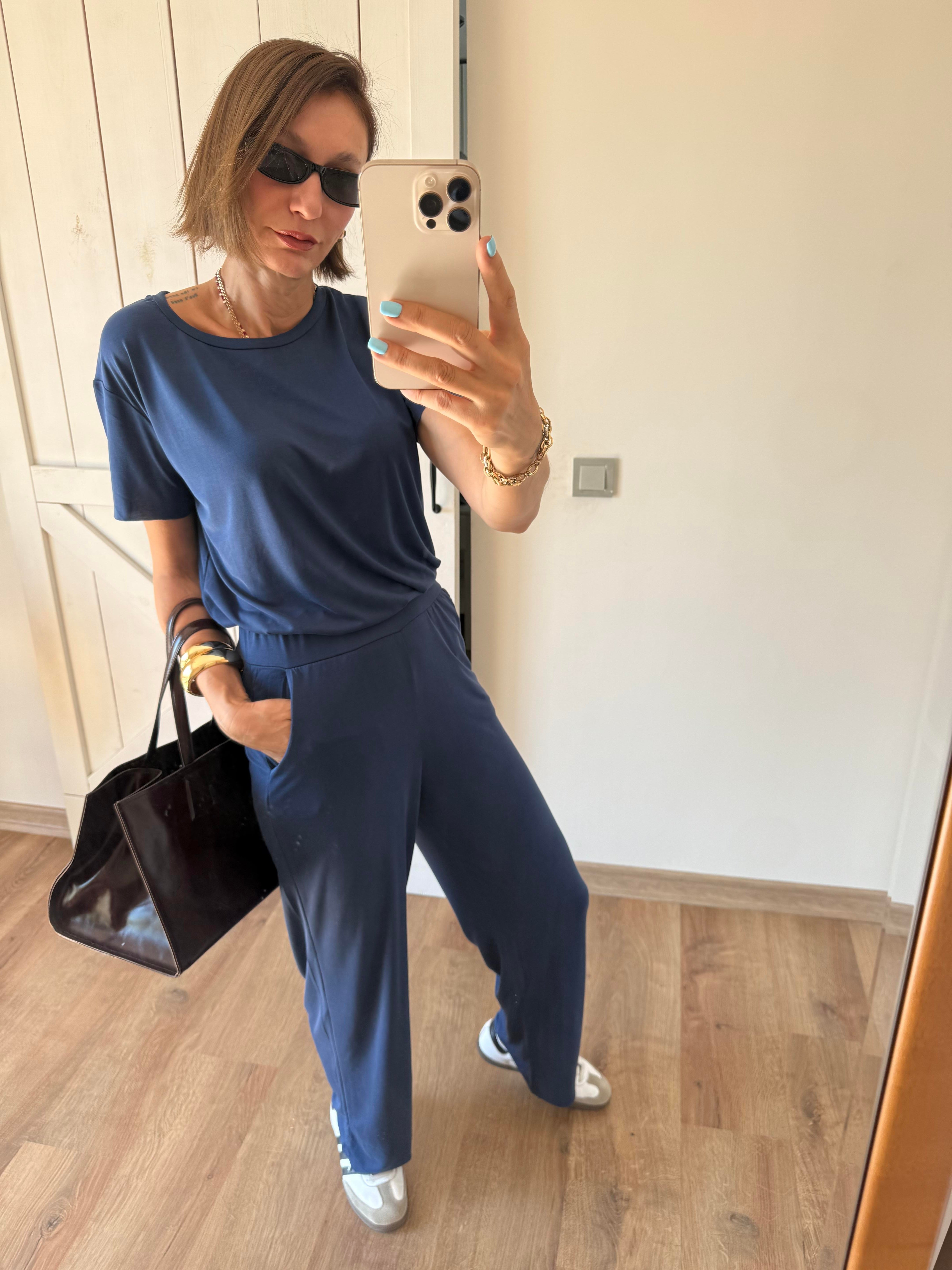 Modal Kumaş Lacivert Pantolon Bluz Takım