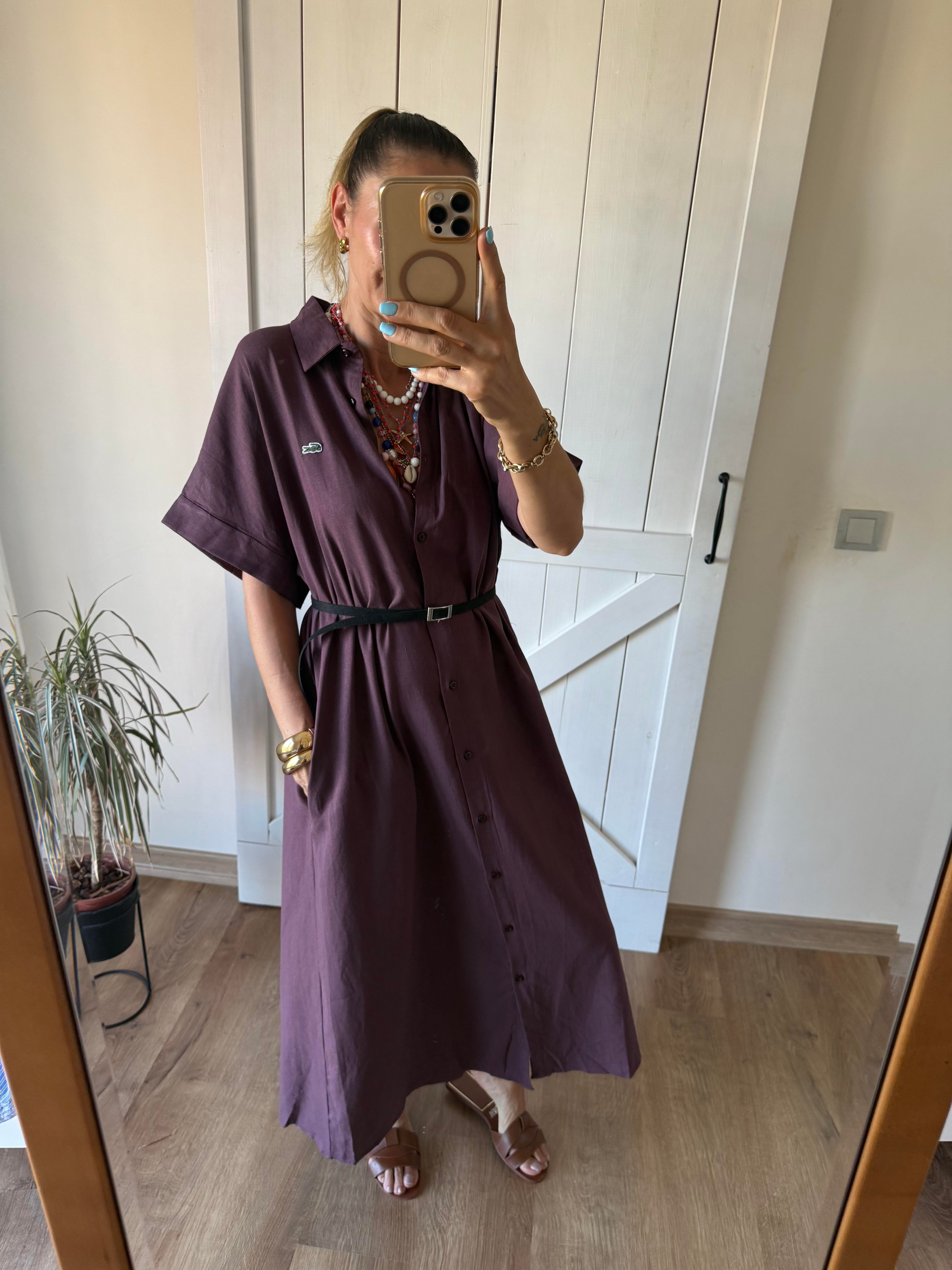 Mürdüm Uzun Gömlek Elbise