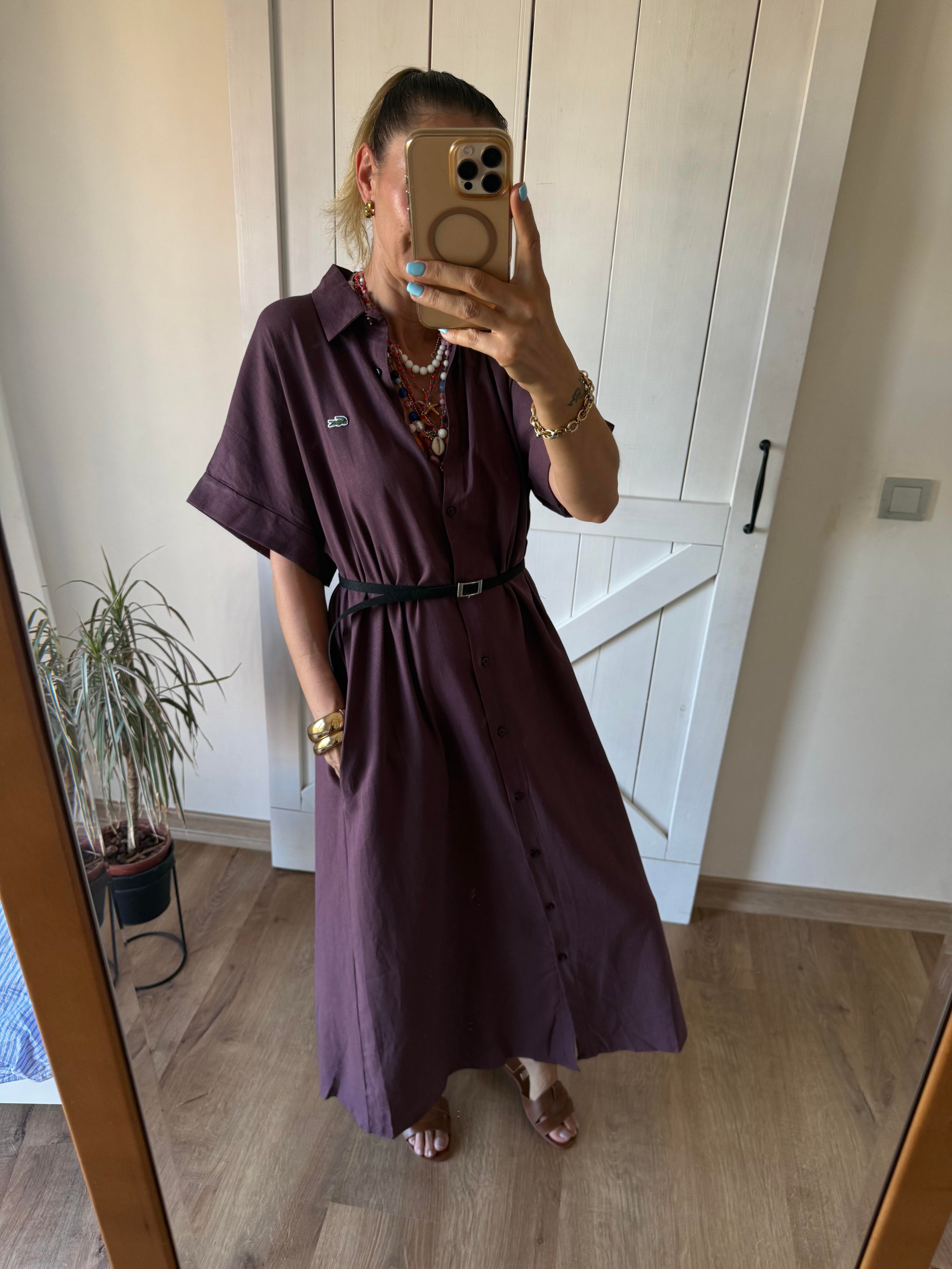 Mürdüm Uzun Gömlek Elbise