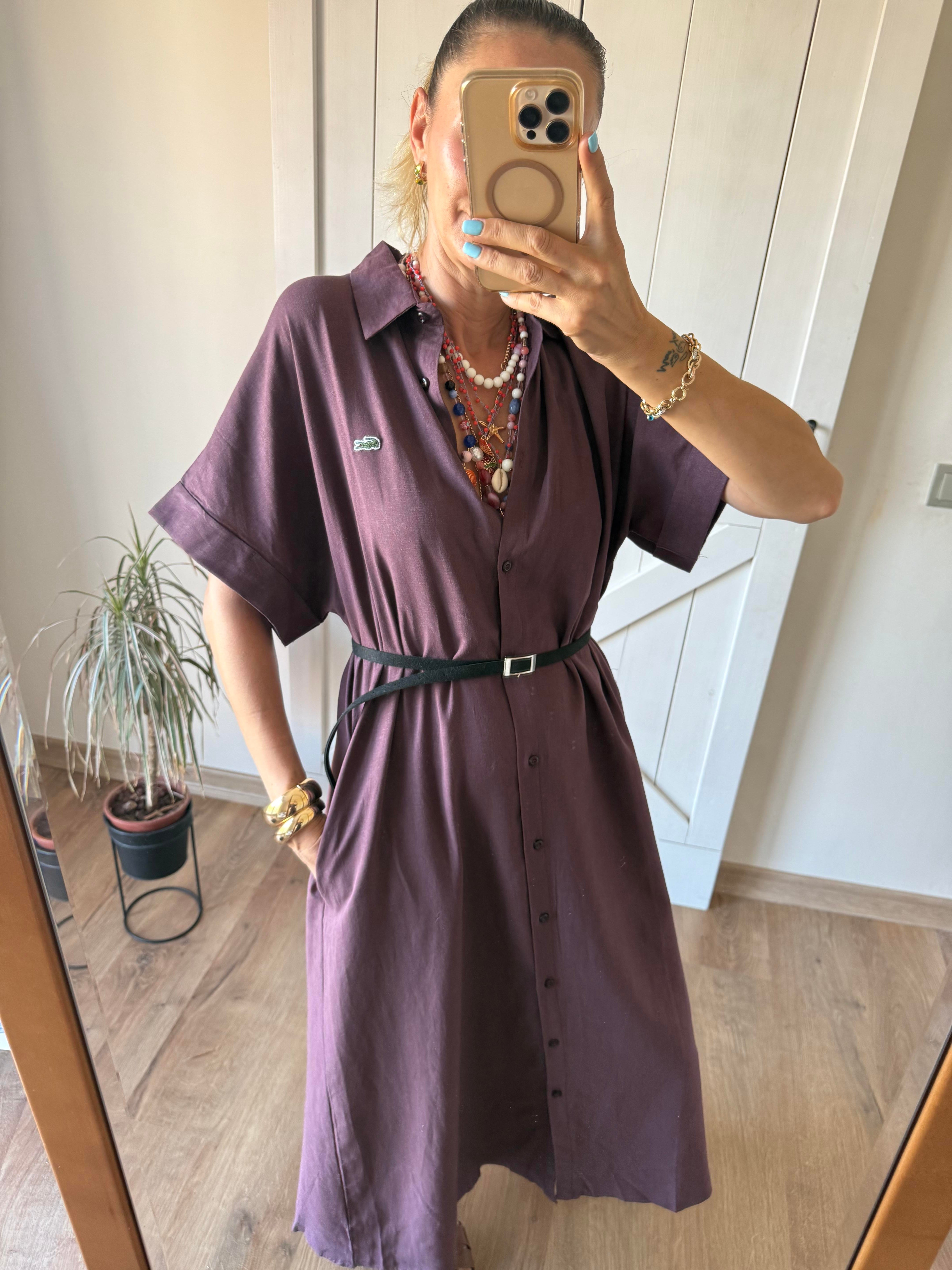 Mürdüm Uzun Gömlek Elbise