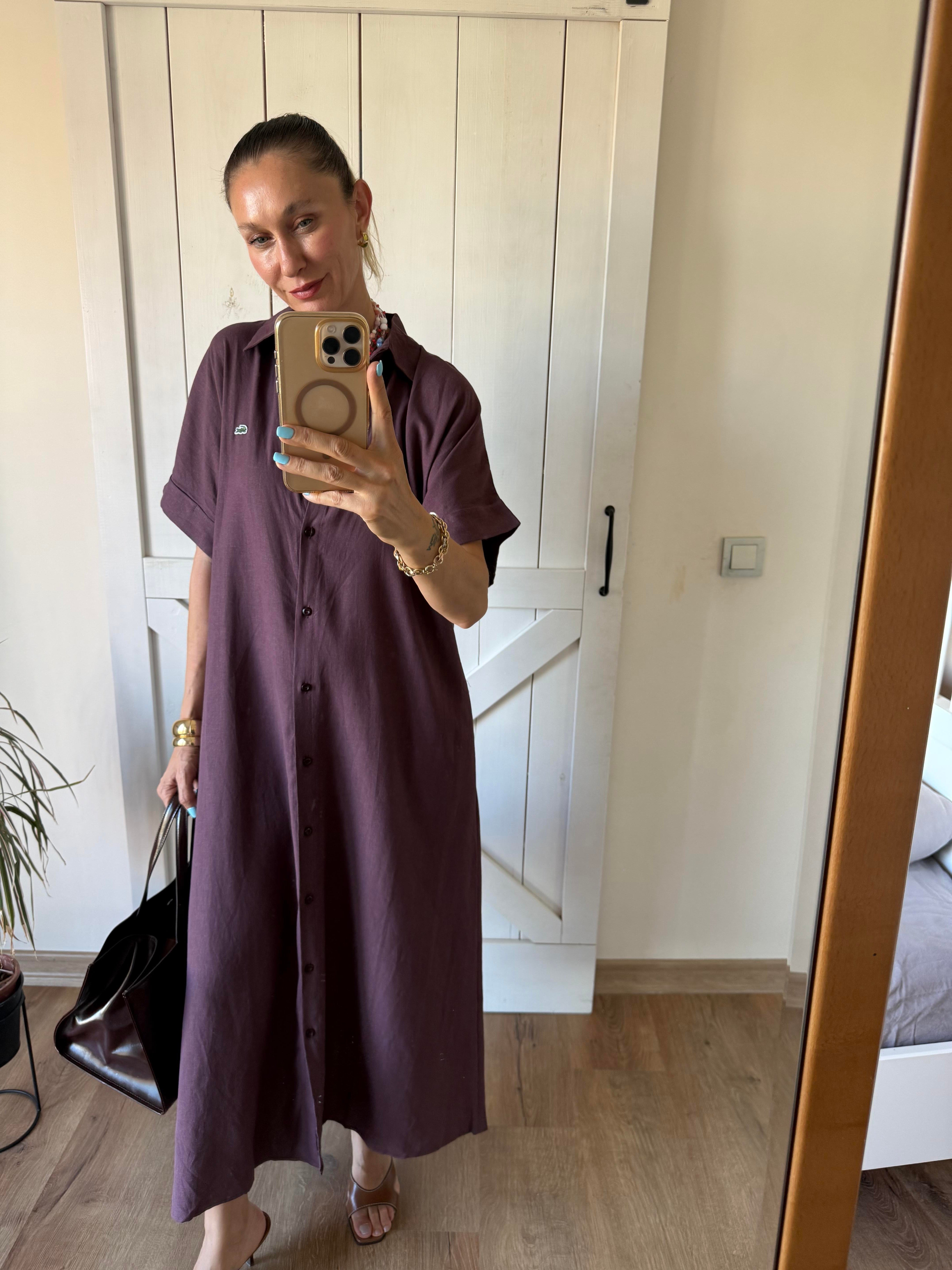 Mürdüm Uzun Gömlek Elbise