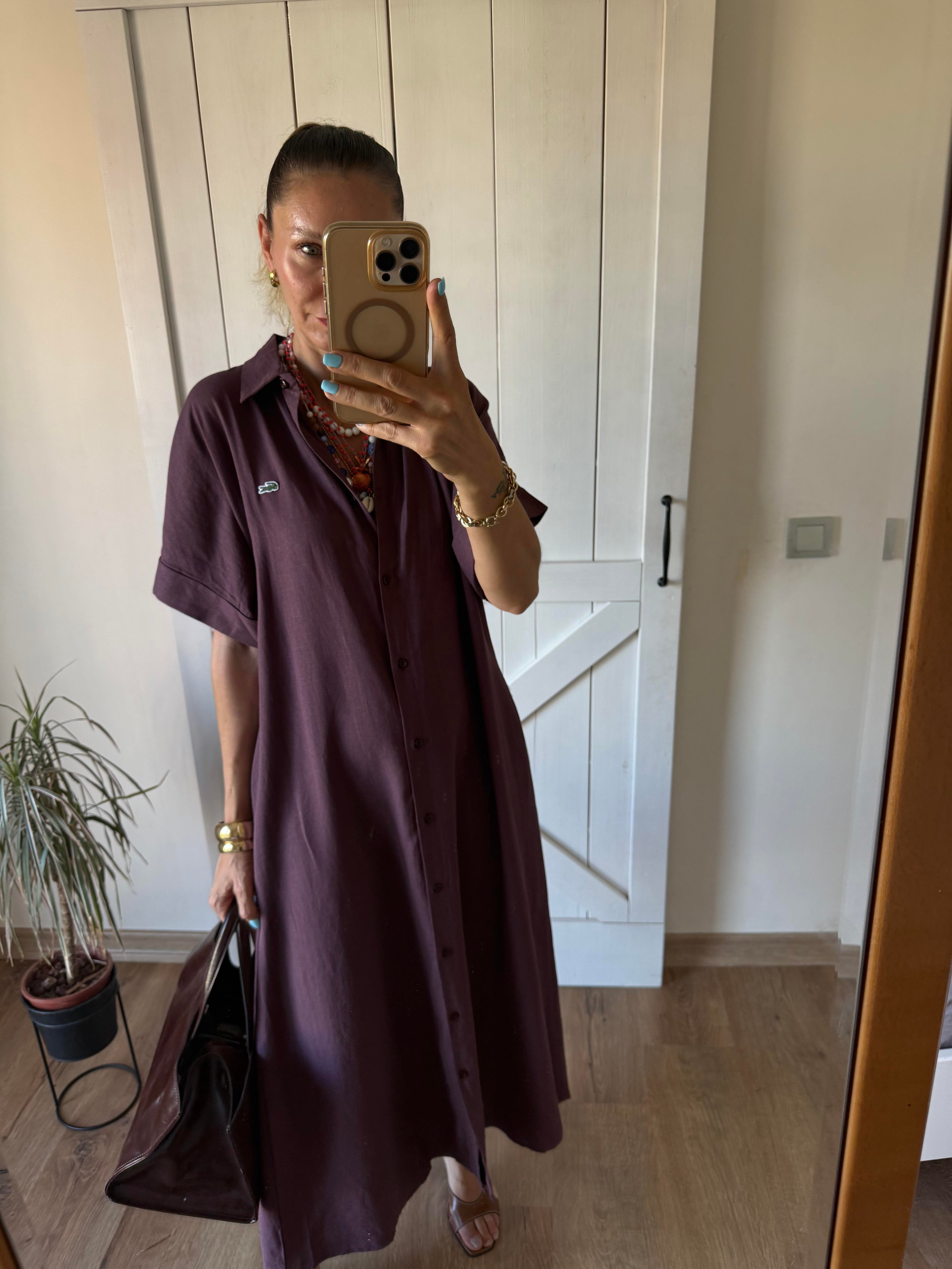 Mürdüm Uzun Gömlek Elbise