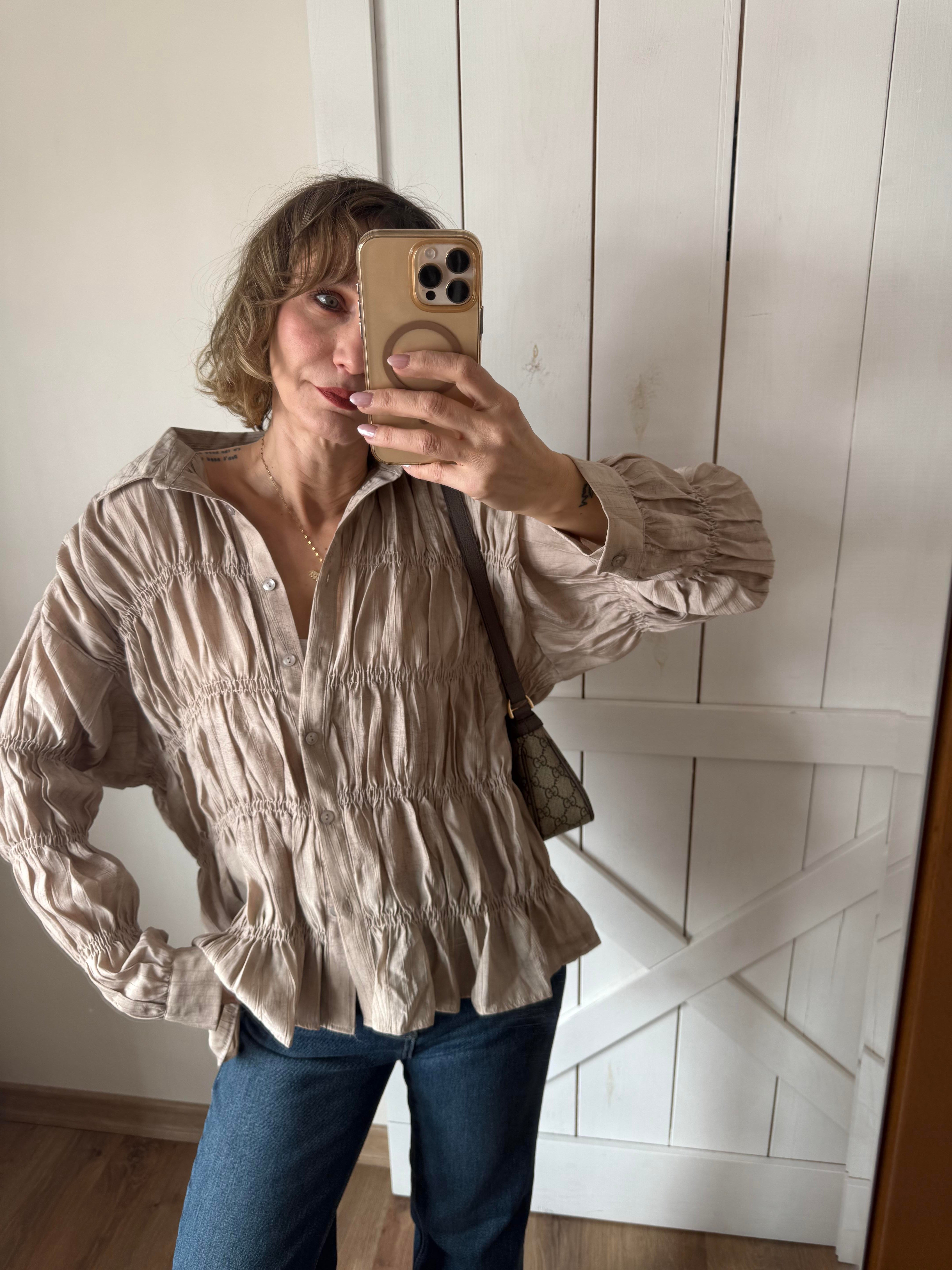 Mürdüms Kırışık Kumaşlı Dökümlü Gömlek