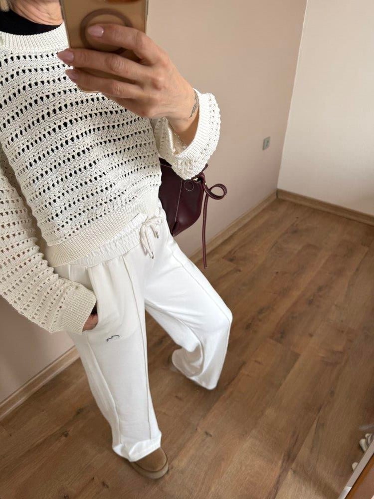 Önü Dikişli Beyaz Eşofman Altı