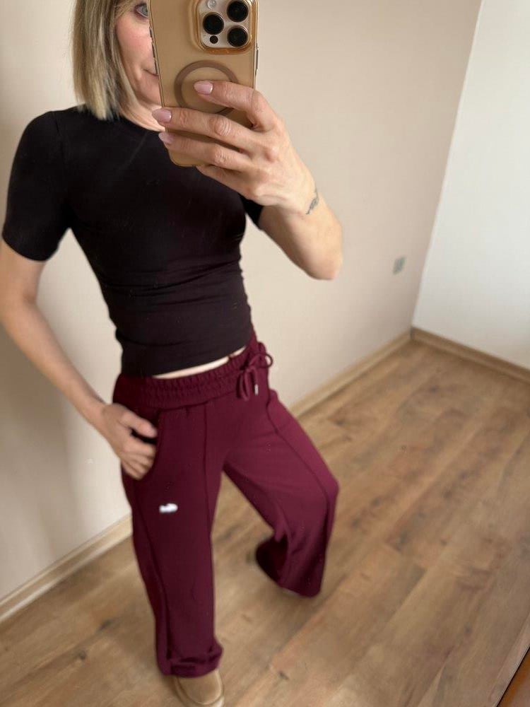 Önü Dikişli Bordo Eşofman Altı