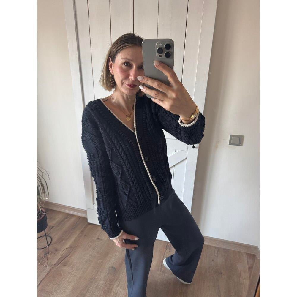 Örgü Detaylı Lacivert Kadın Hırka