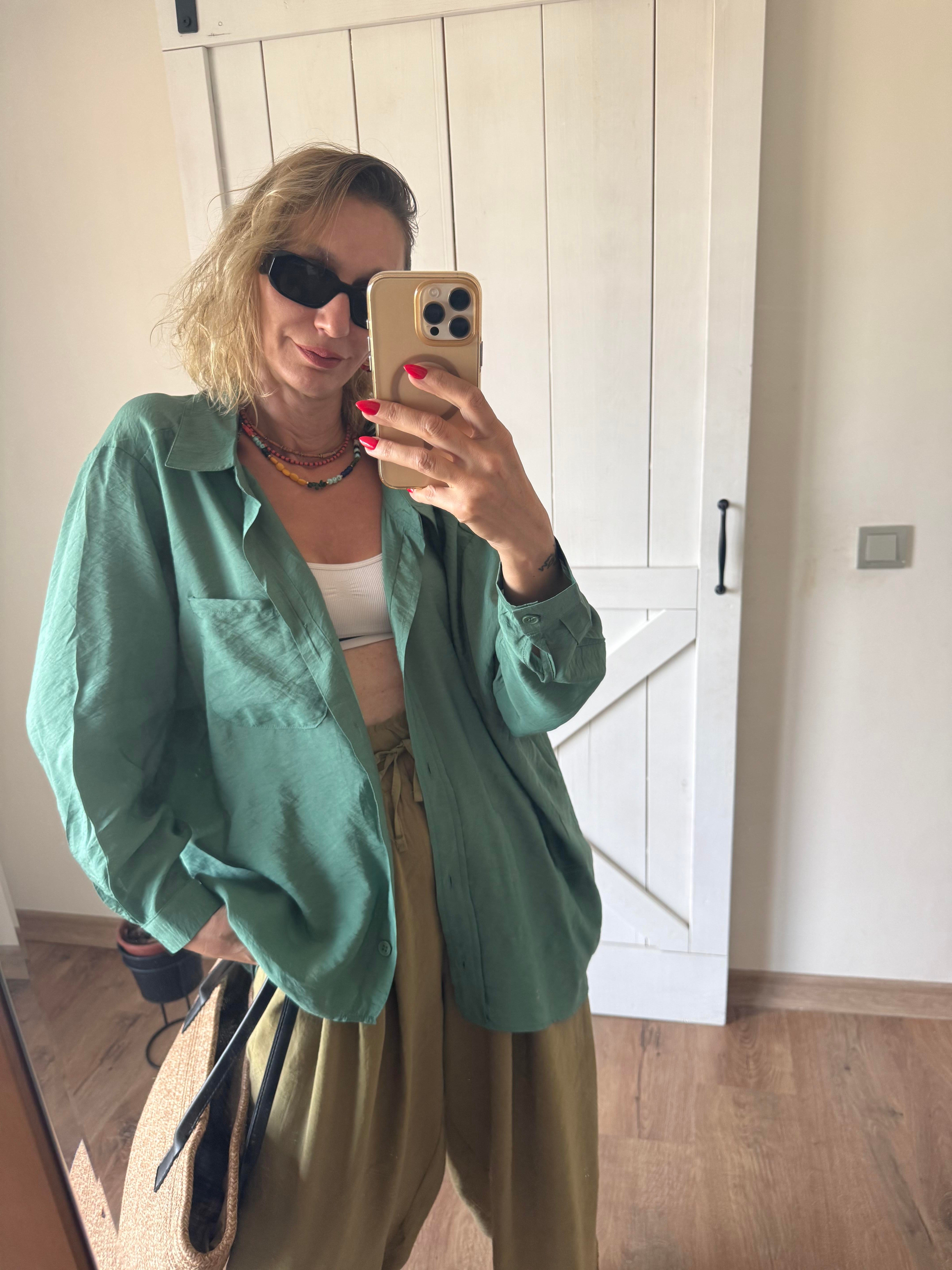 Oversize Rahat Kesim Zümrüt Gömlek