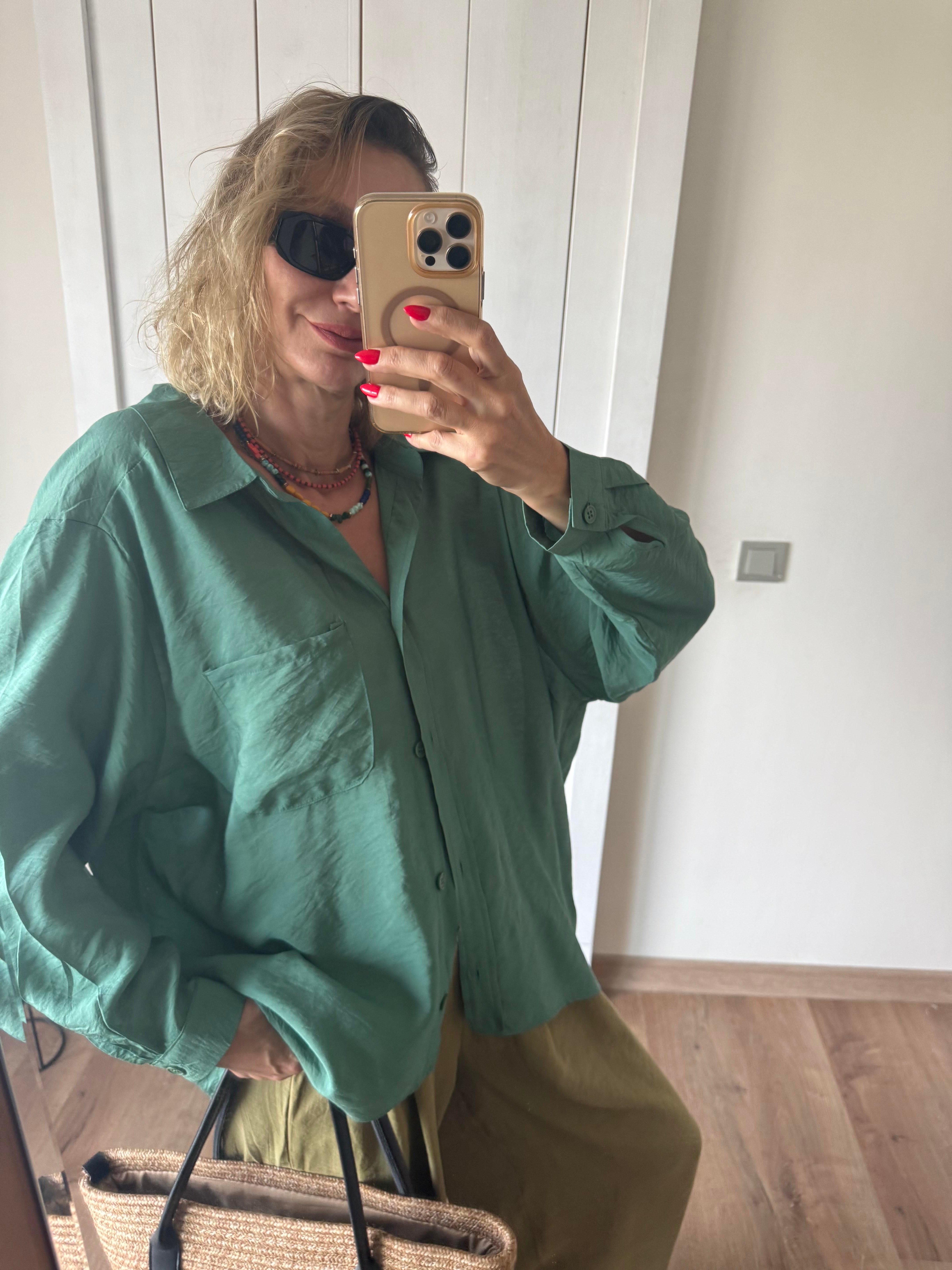 Oversize Rahat Kesim Zümrüt Gömlek