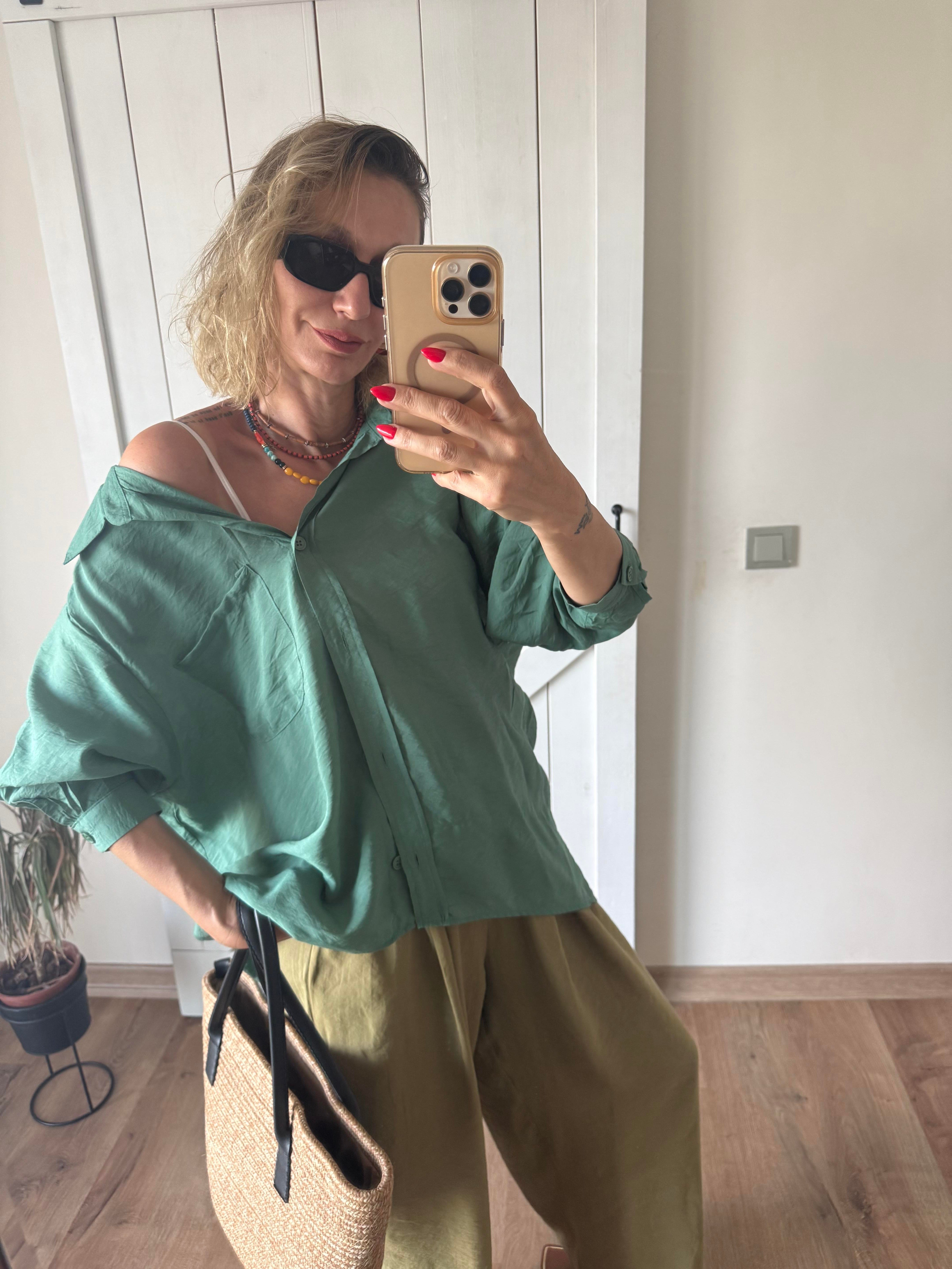 Oversize Rahat Kesim Zümrüt Gömlek