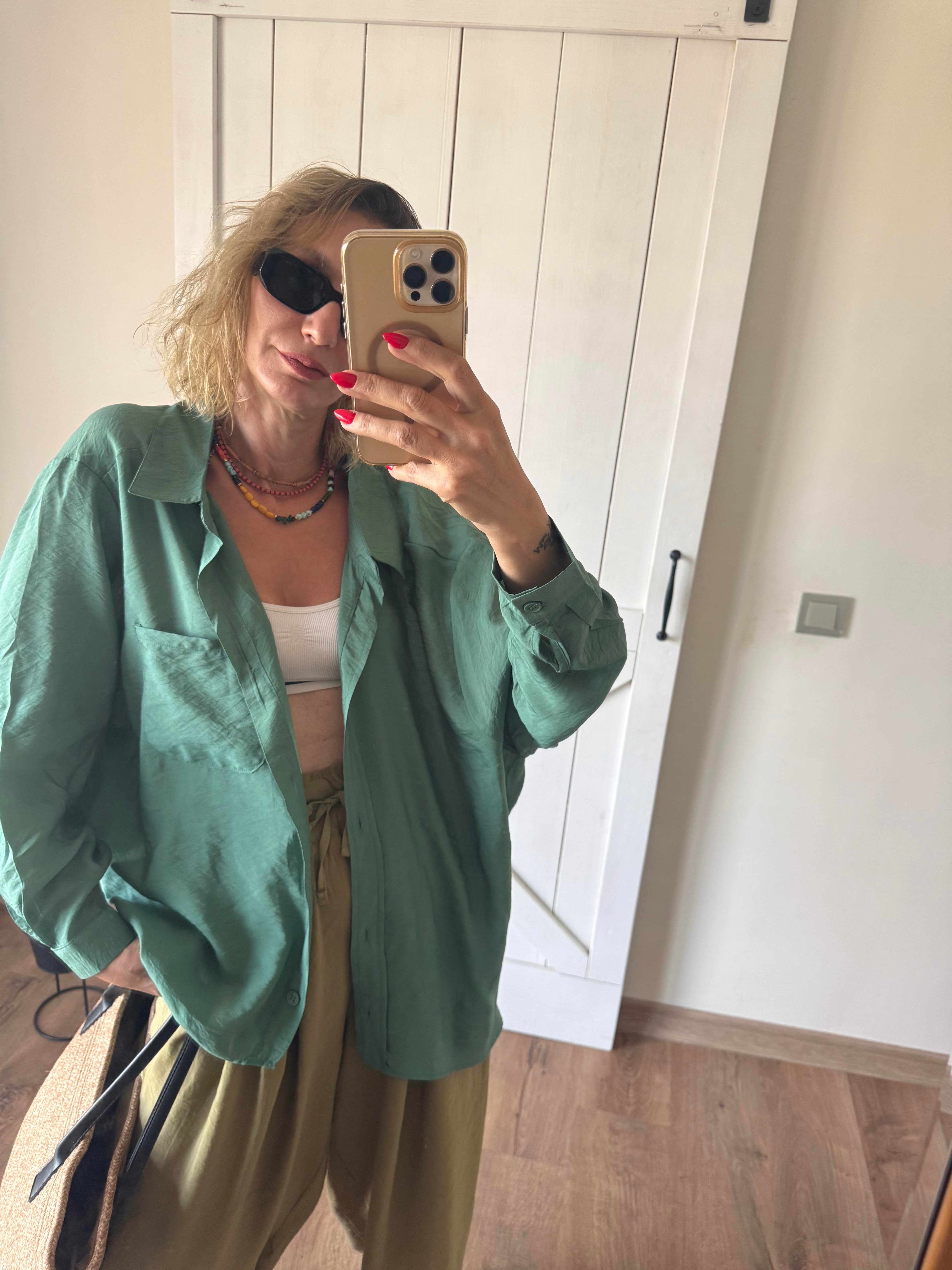 Oversize Rahat Kesim Zümrüt Gömlek