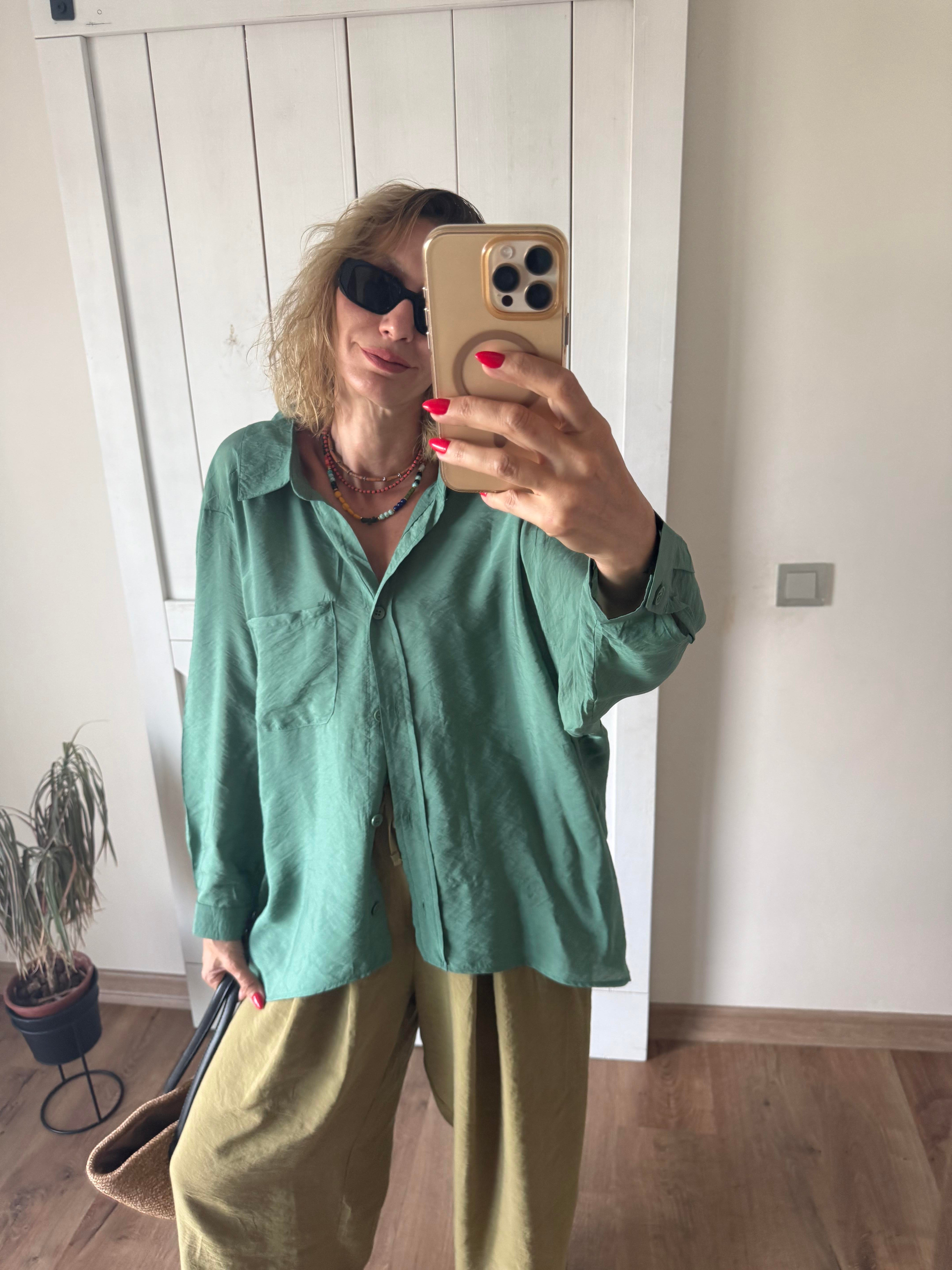 Oversize Rahat Kesim Zümrüt Gömlek