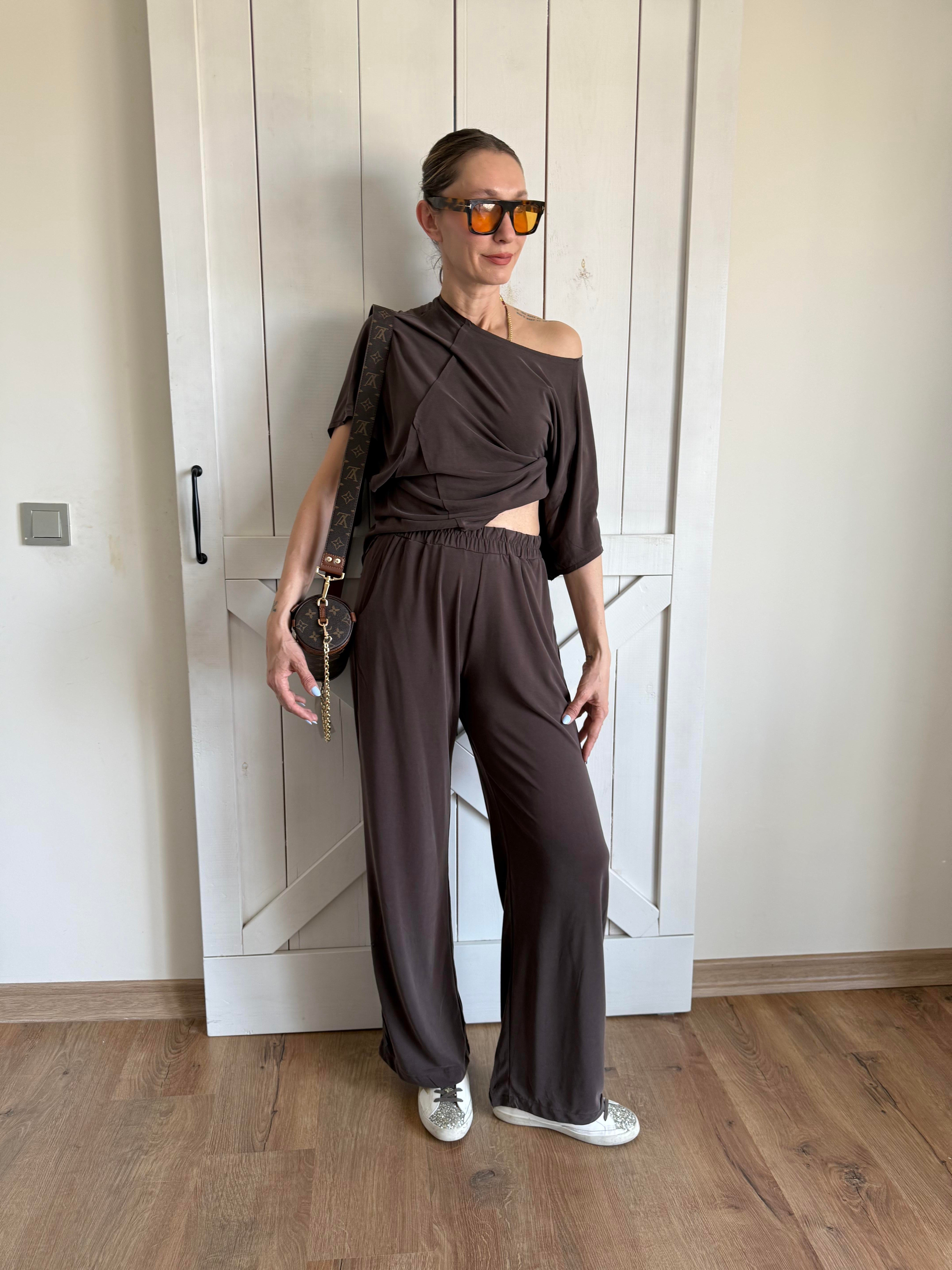 Oyh Oversize Kahve Modal Tshirt Eşofman Altı Takım