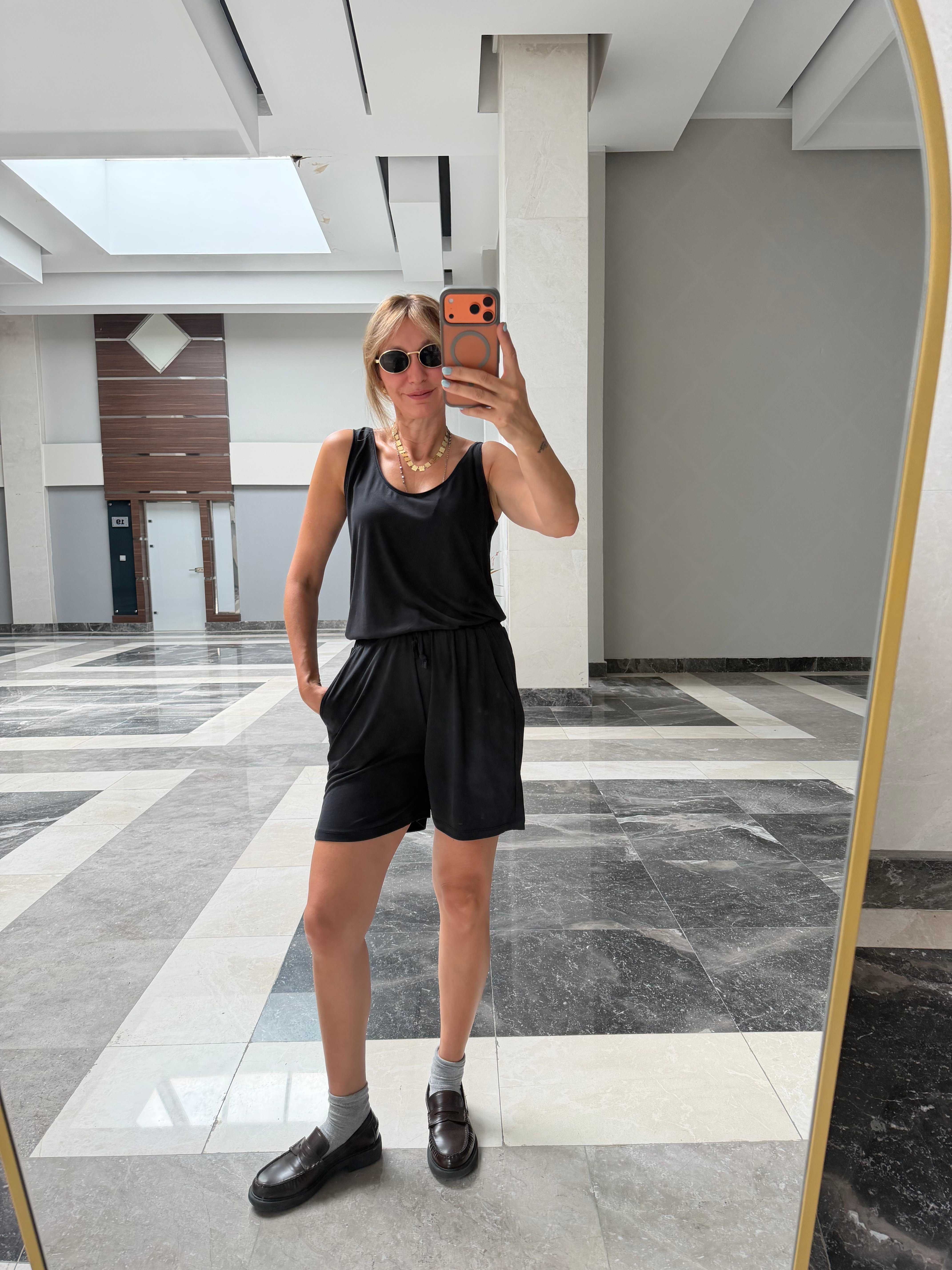 Oyş Antrasit Modal Askılı Şort Takım