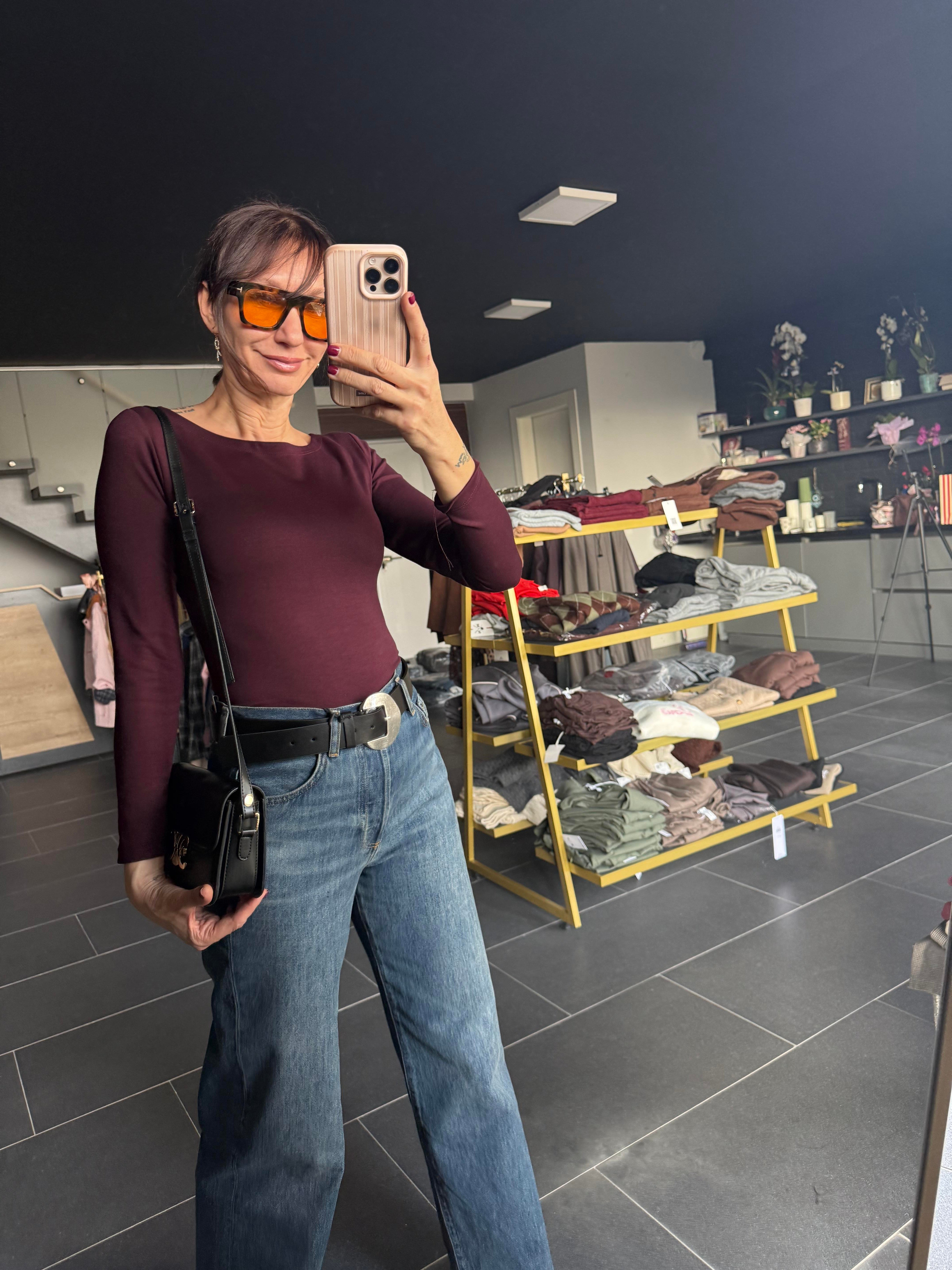 Oyş Bordo Kayık Yaka Modal Basic