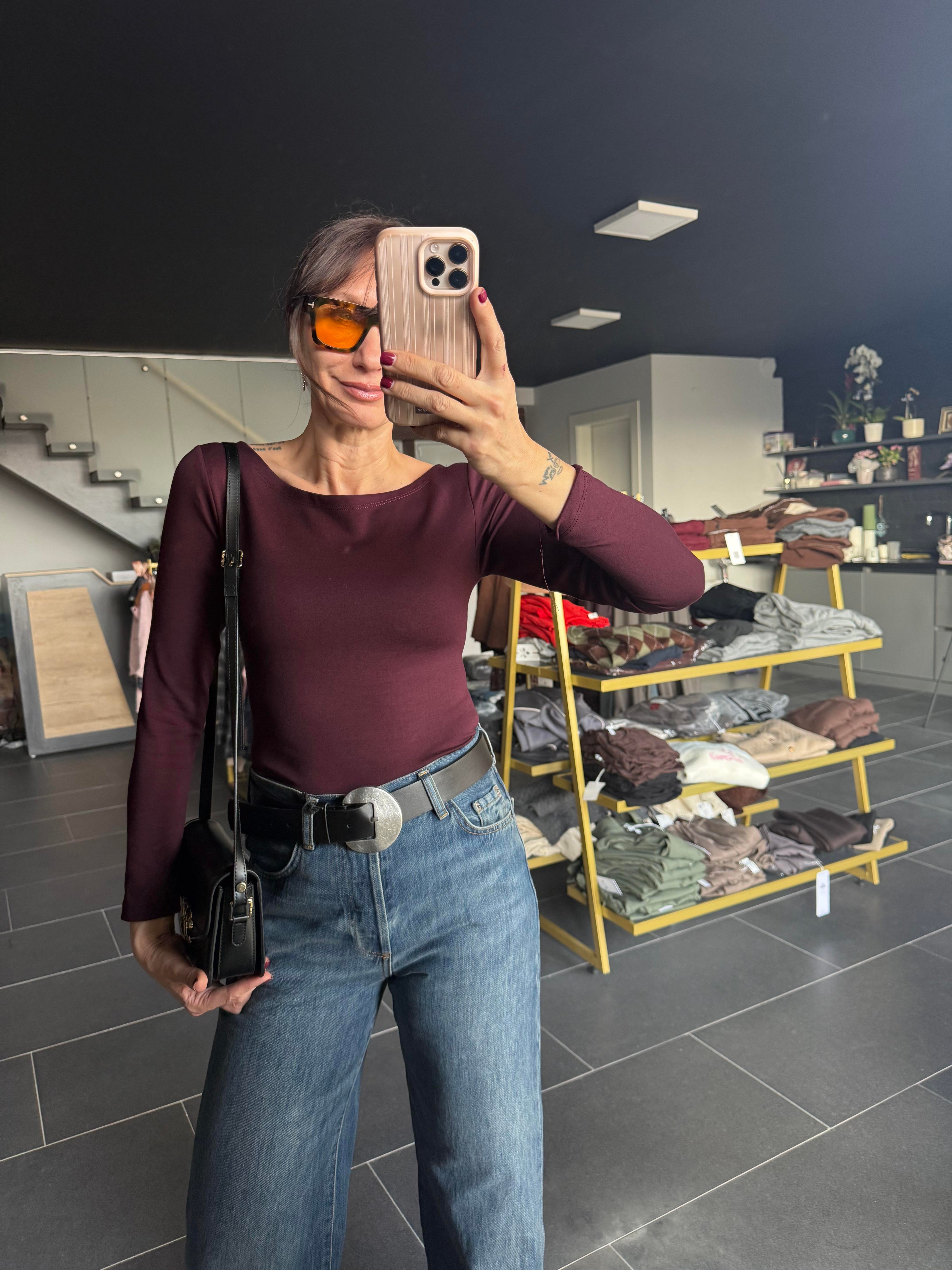 Oyş Bordo Kayık Yaka Modal Basic