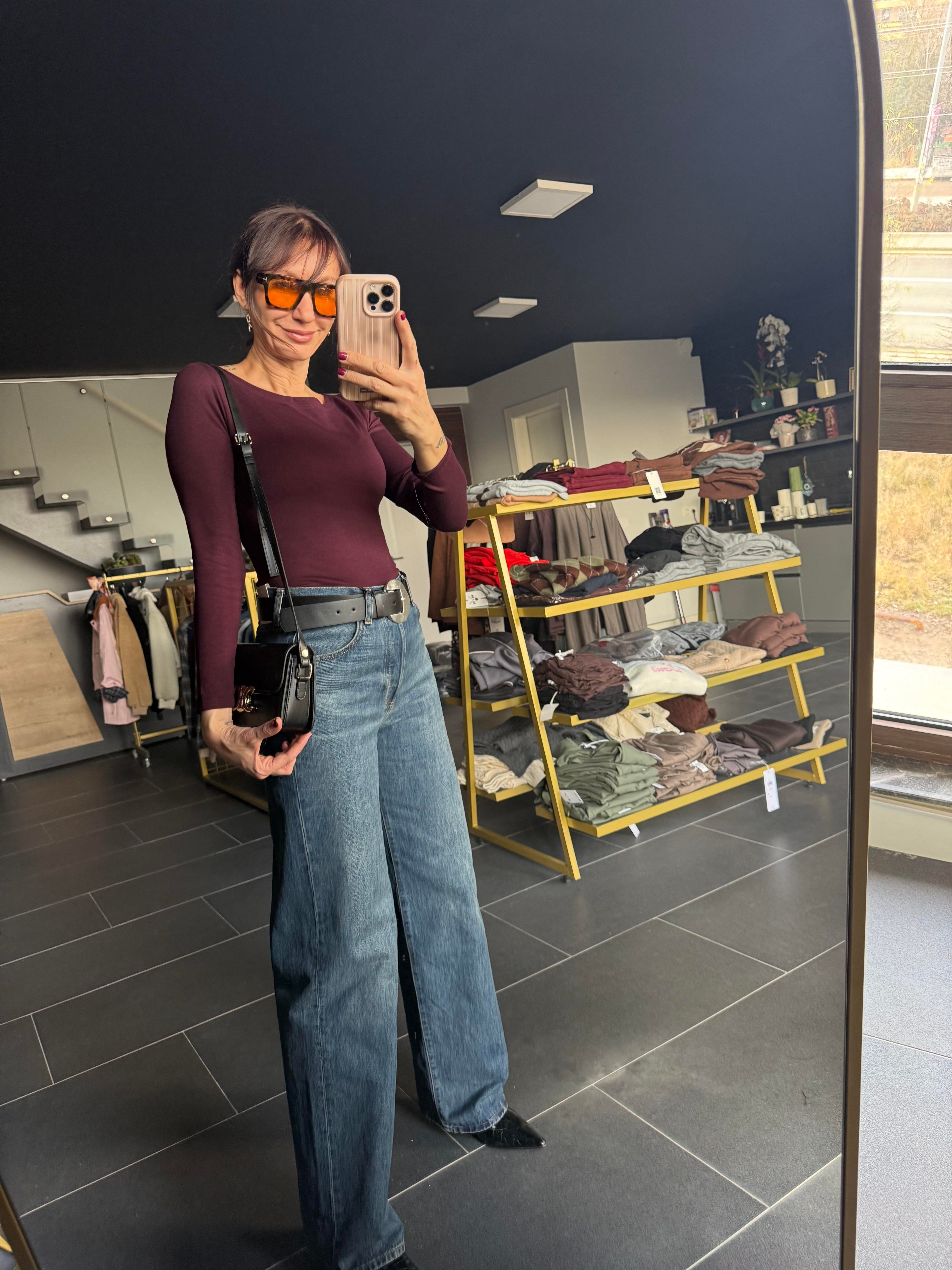 Oyş Bordo Kayık Yaka Modal Basic