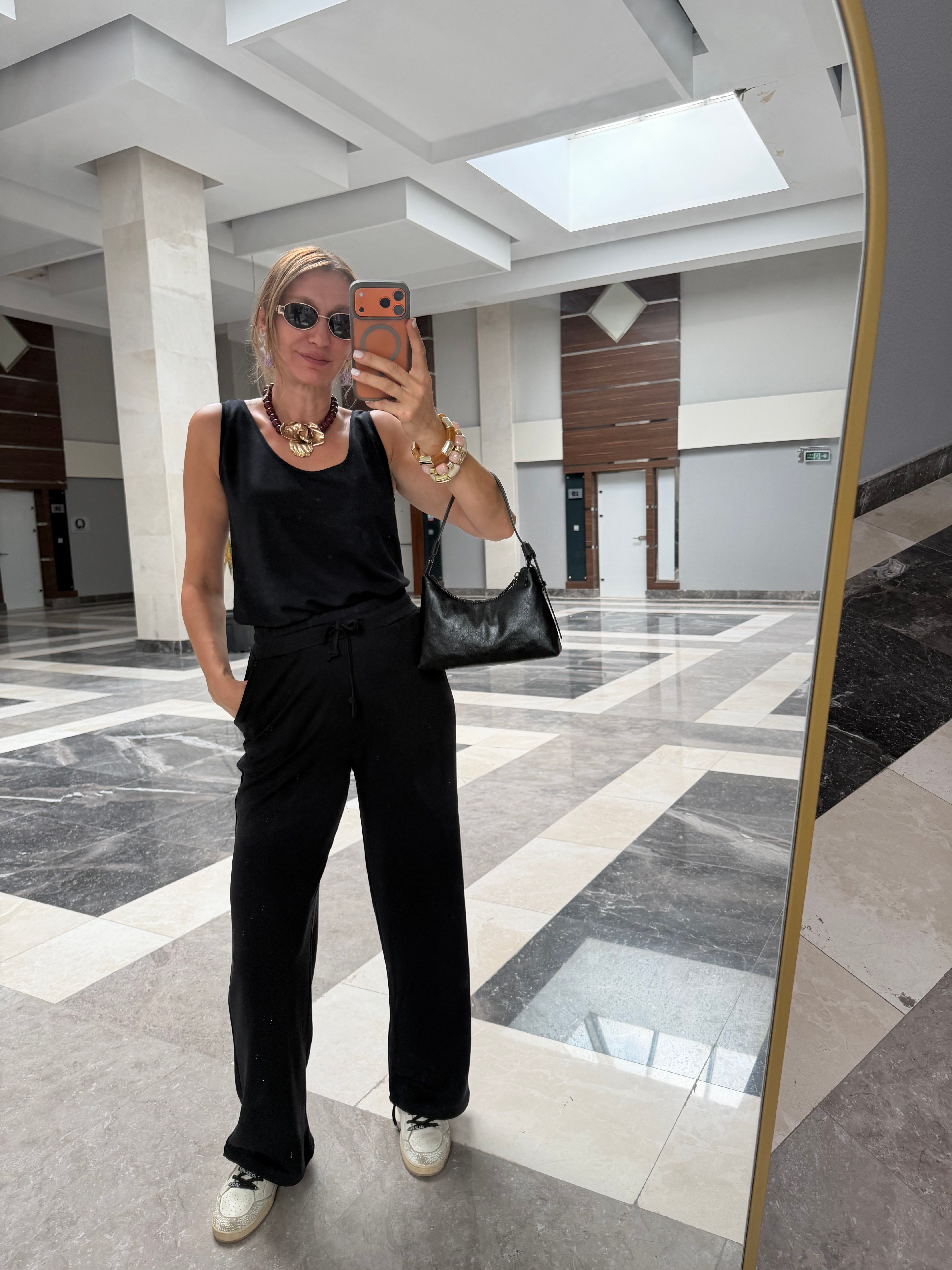 Oyş Fitilli Antrasit Kalın Askılı Atlet Pantolon Takım