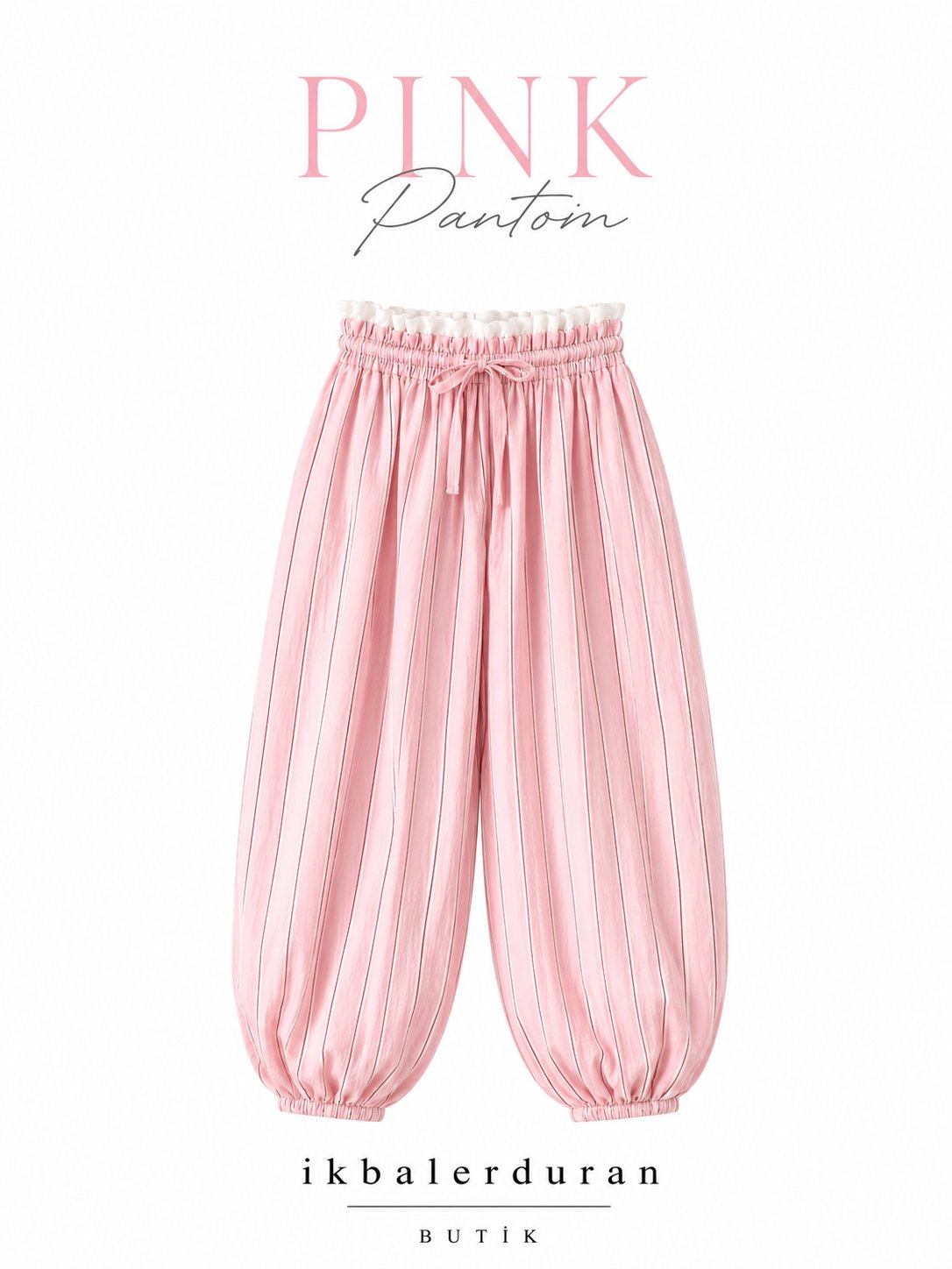 Oyş Pembe Bel Fırfırlı Şalvar Pantolon