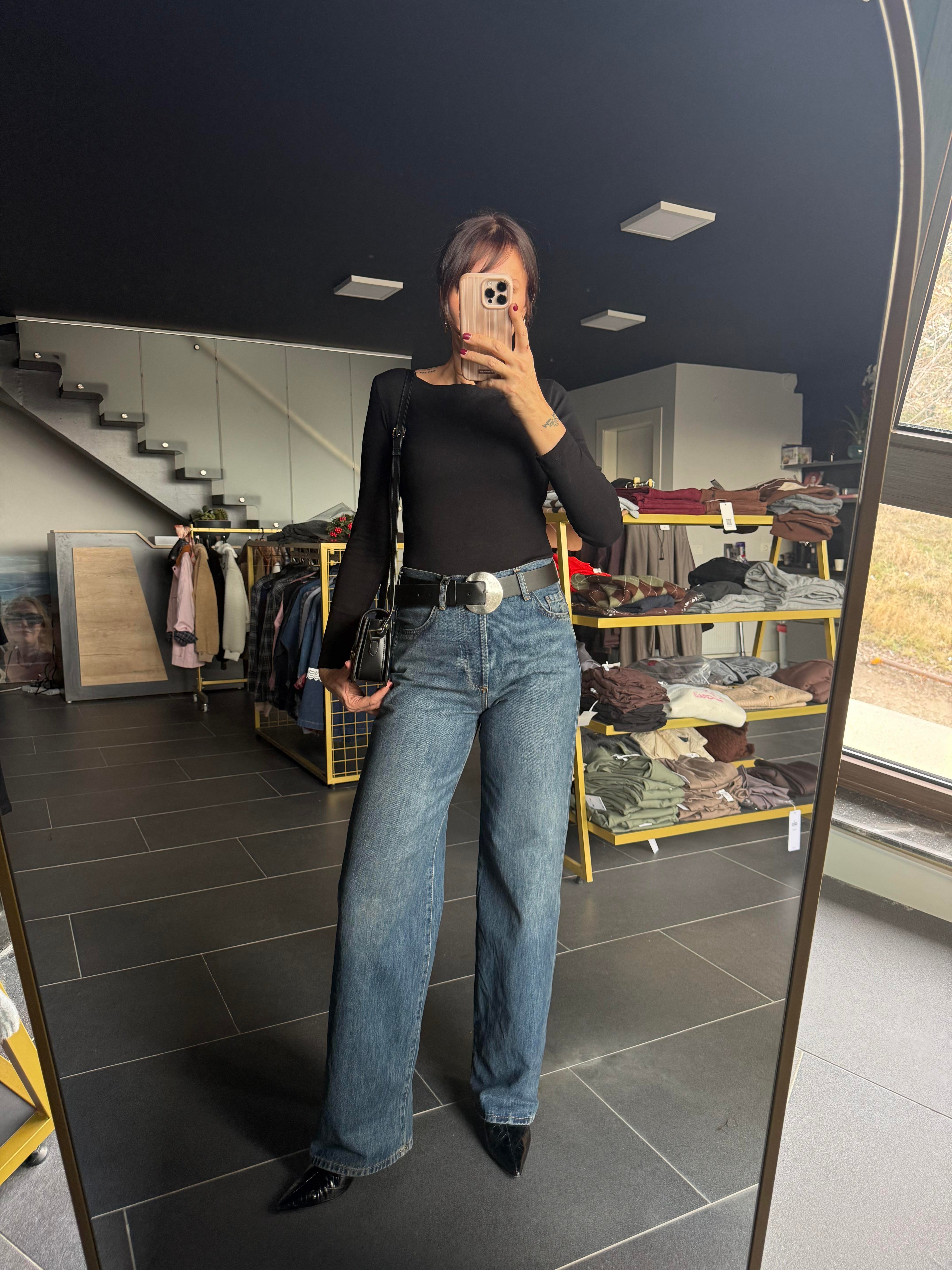 Oyş Siyah Kayık Yaka Modal Basic