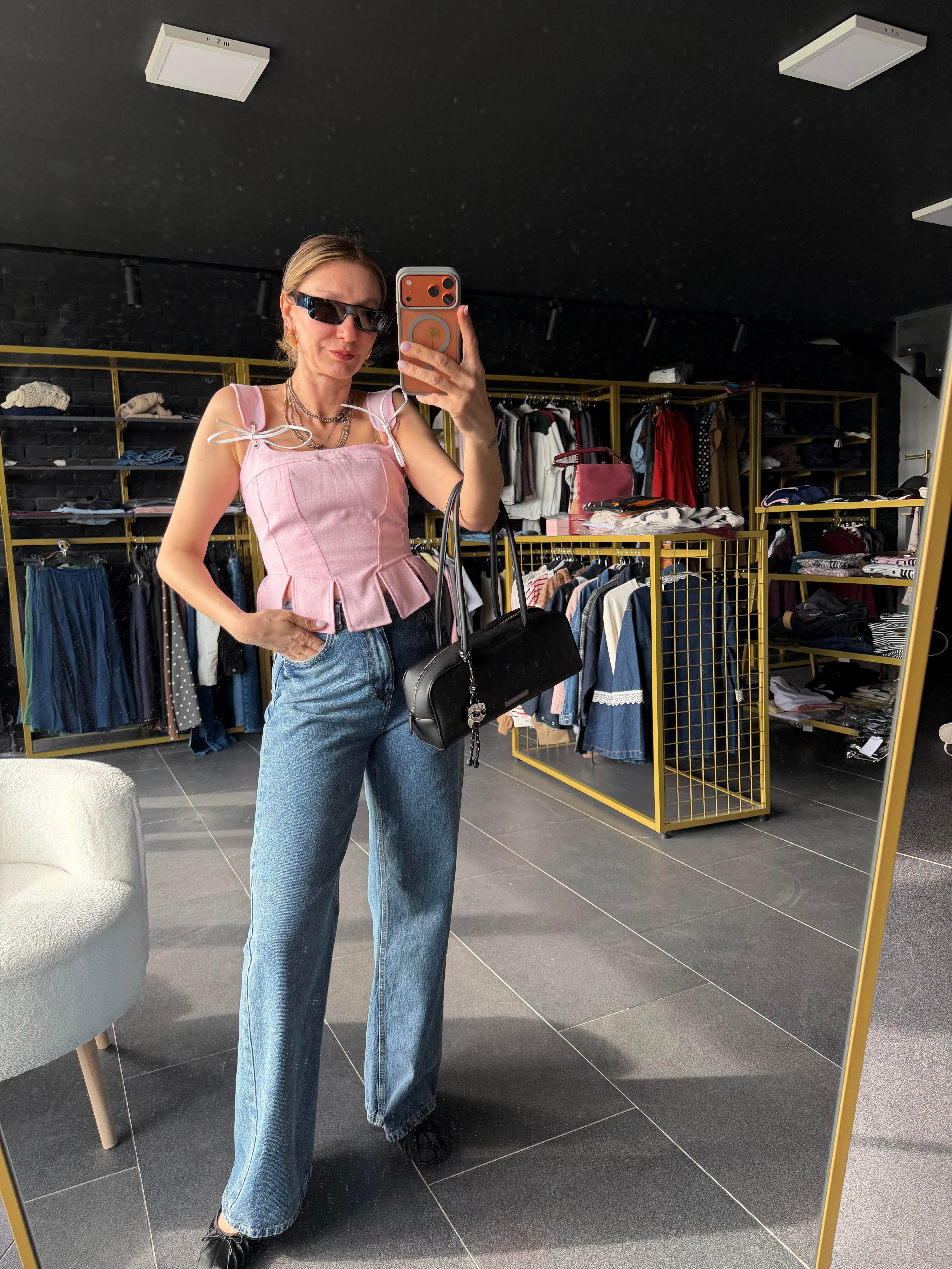 Pembe Askılı Korse Bluz