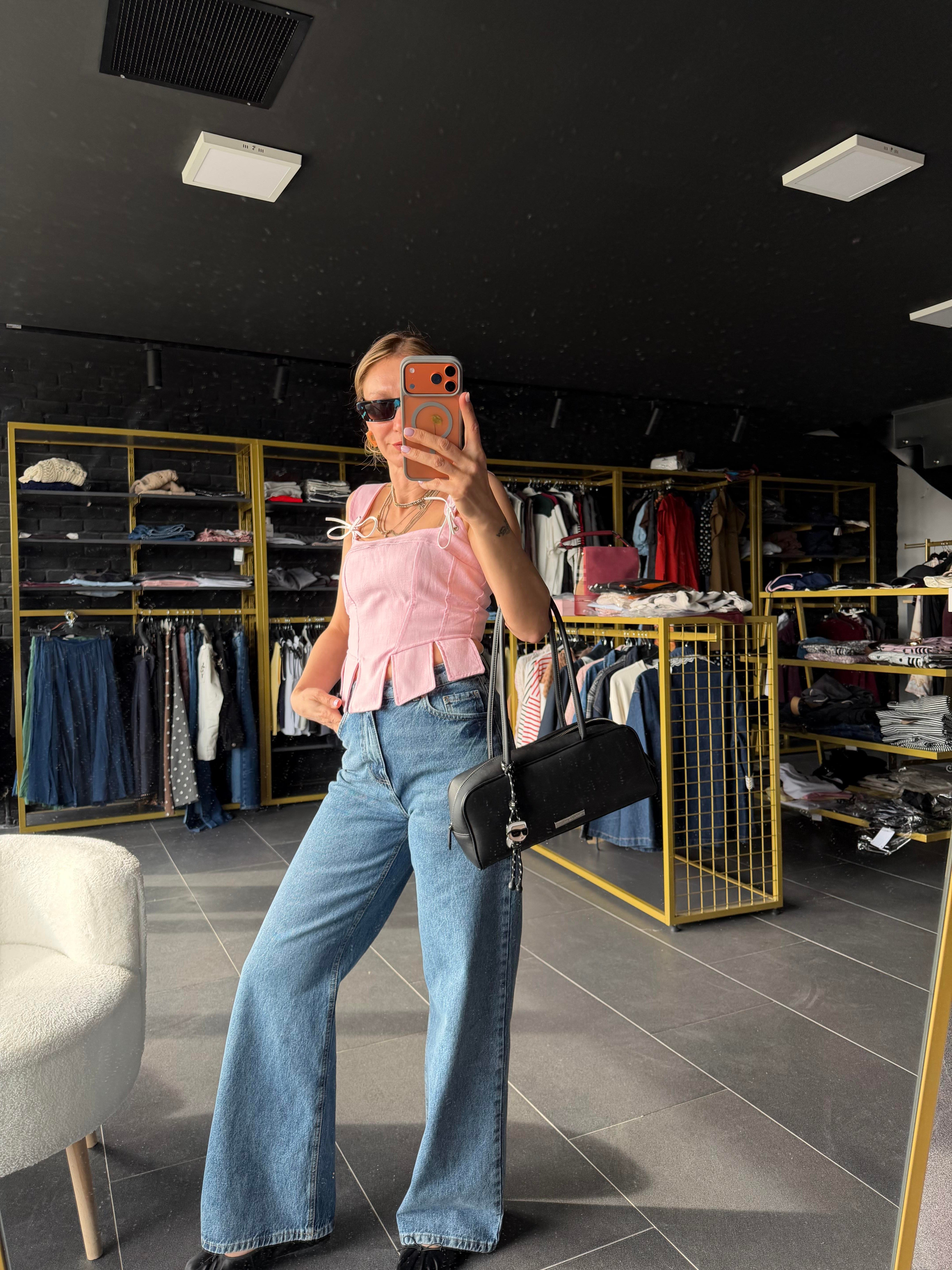 Pembe Askılı Korse Bluz