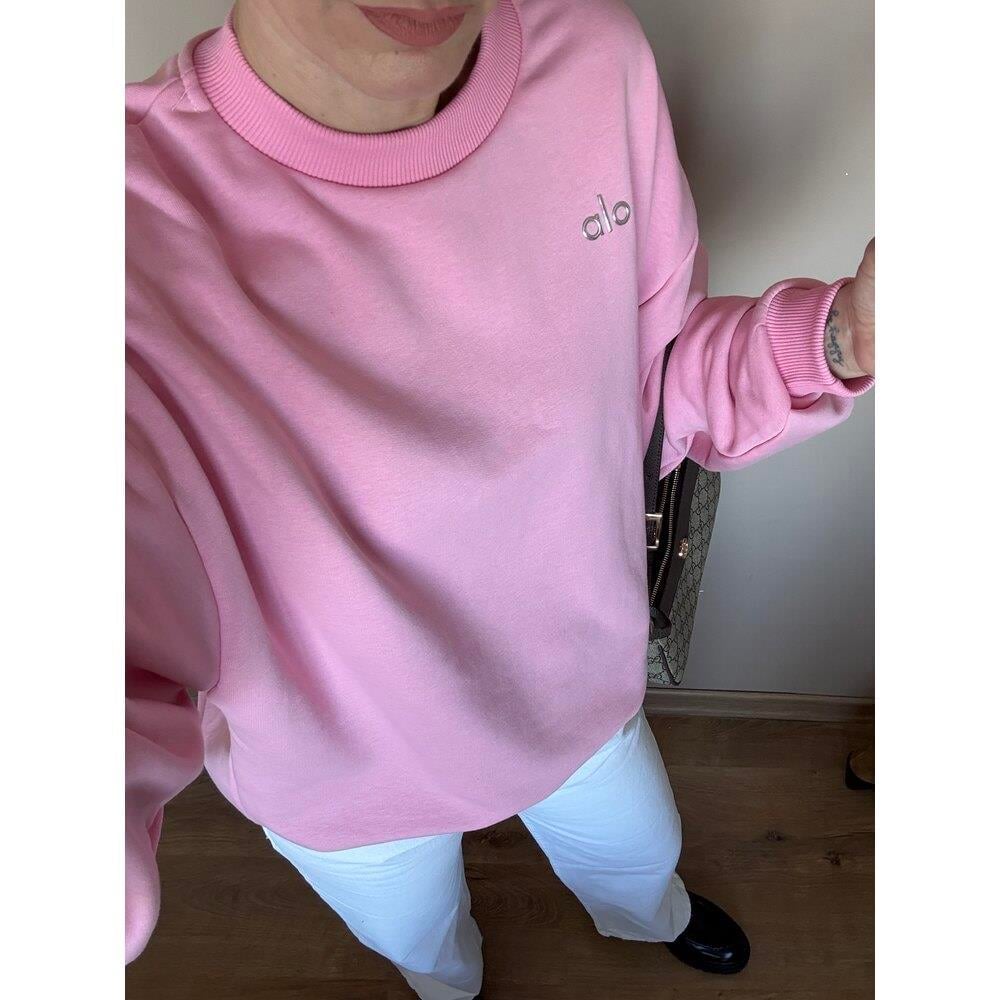Pembe Baskı Detaylı Bisiklet Yaka Kadın Sweatshirt 