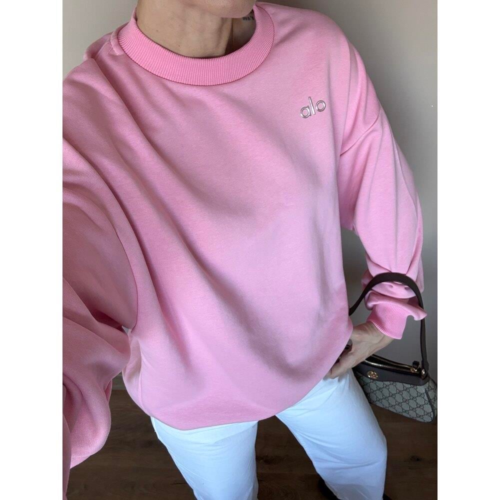 Pembe Baskı Detaylı Bisiklet Yaka Kadın Sweatshirt 