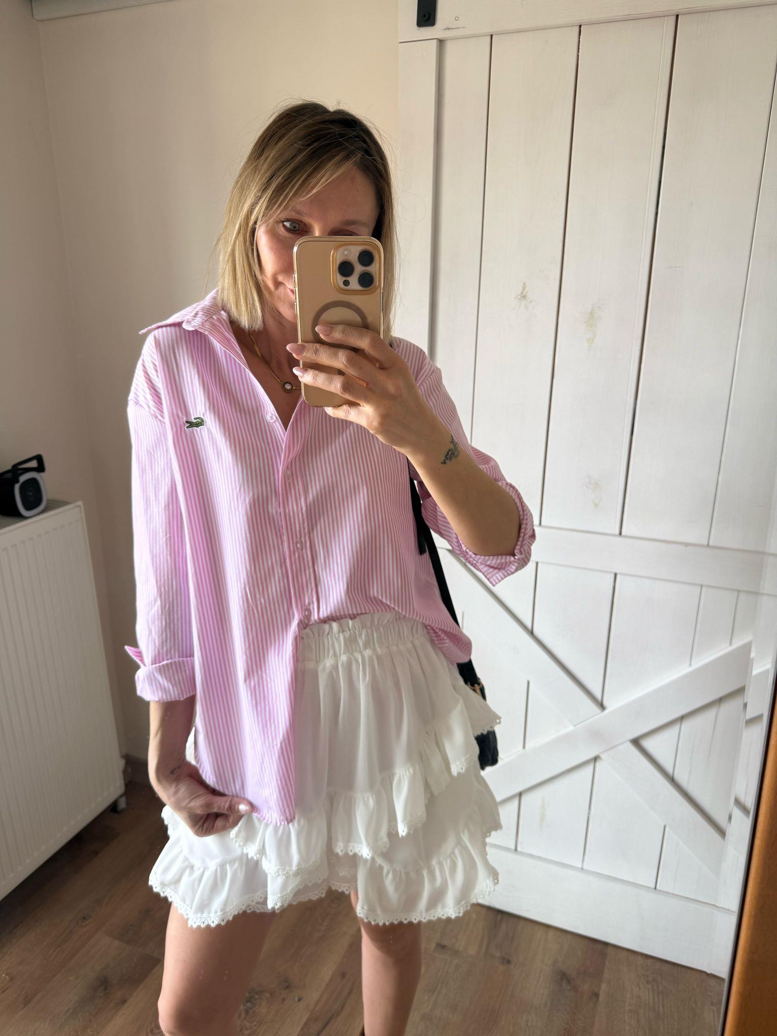 Pembe İnce Çizgili Rahat Kesim Gömlek