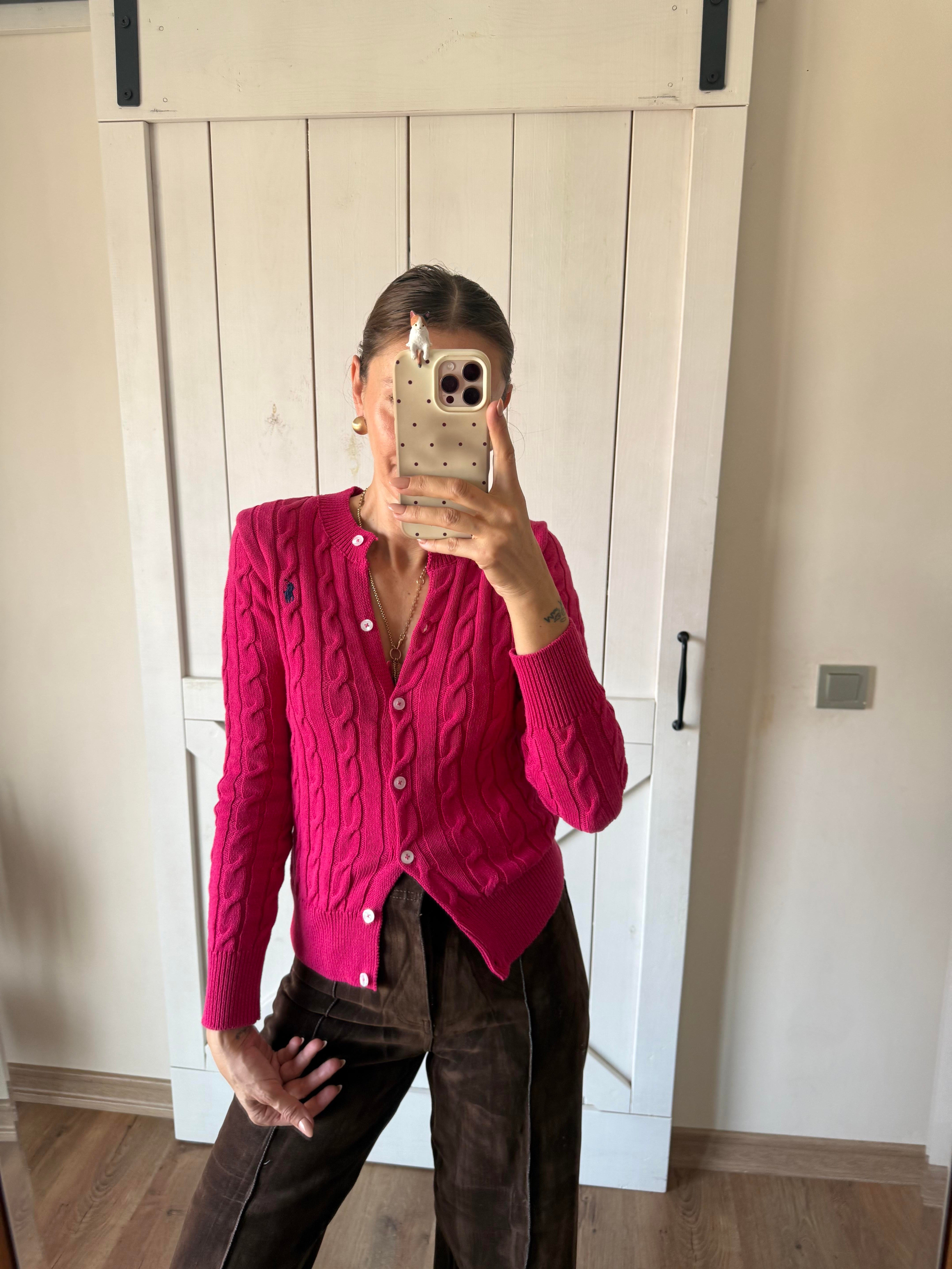 Pembe Saç Örgülü Hırka