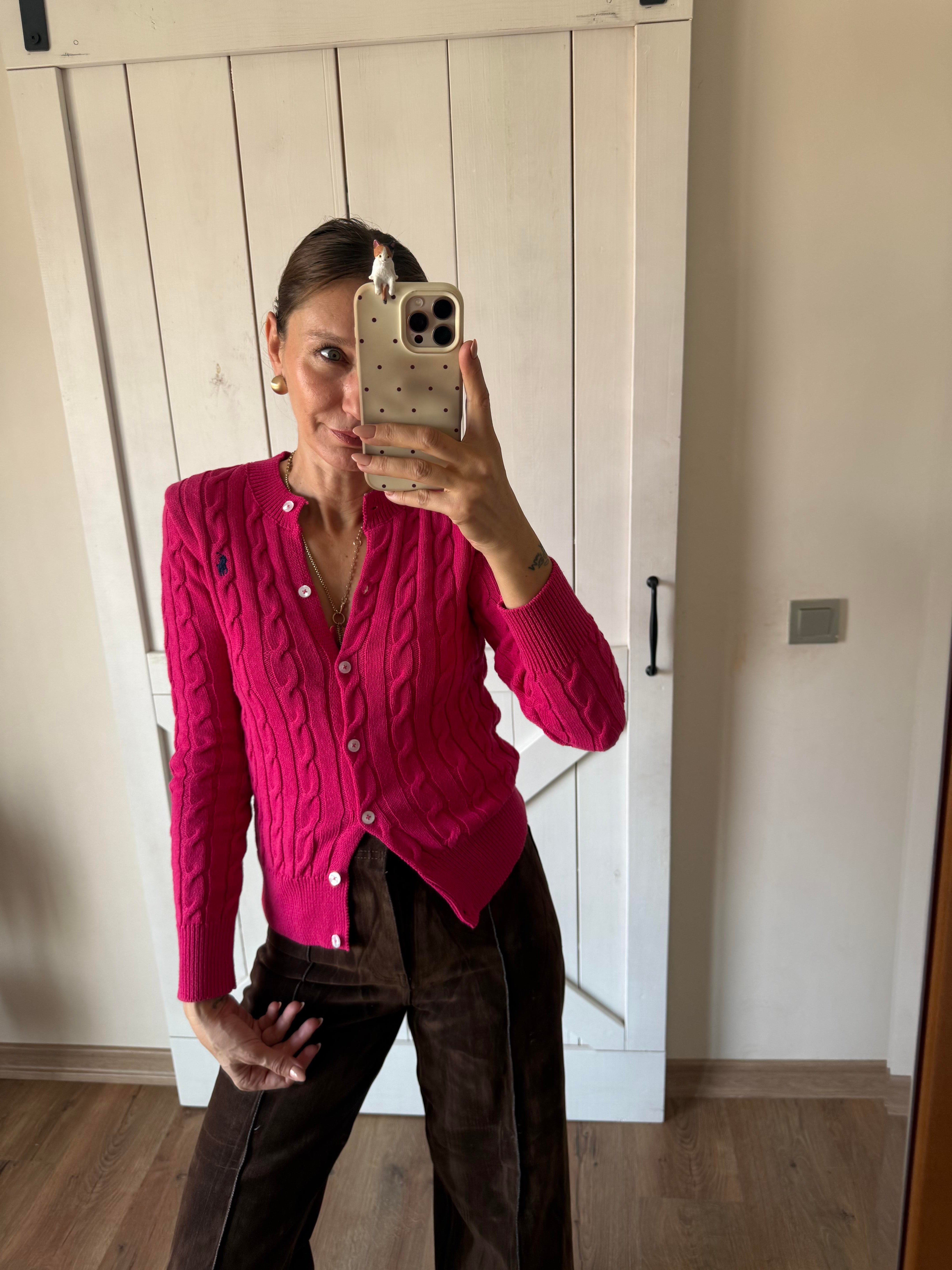 Pembe Saç Örgülü Hırka