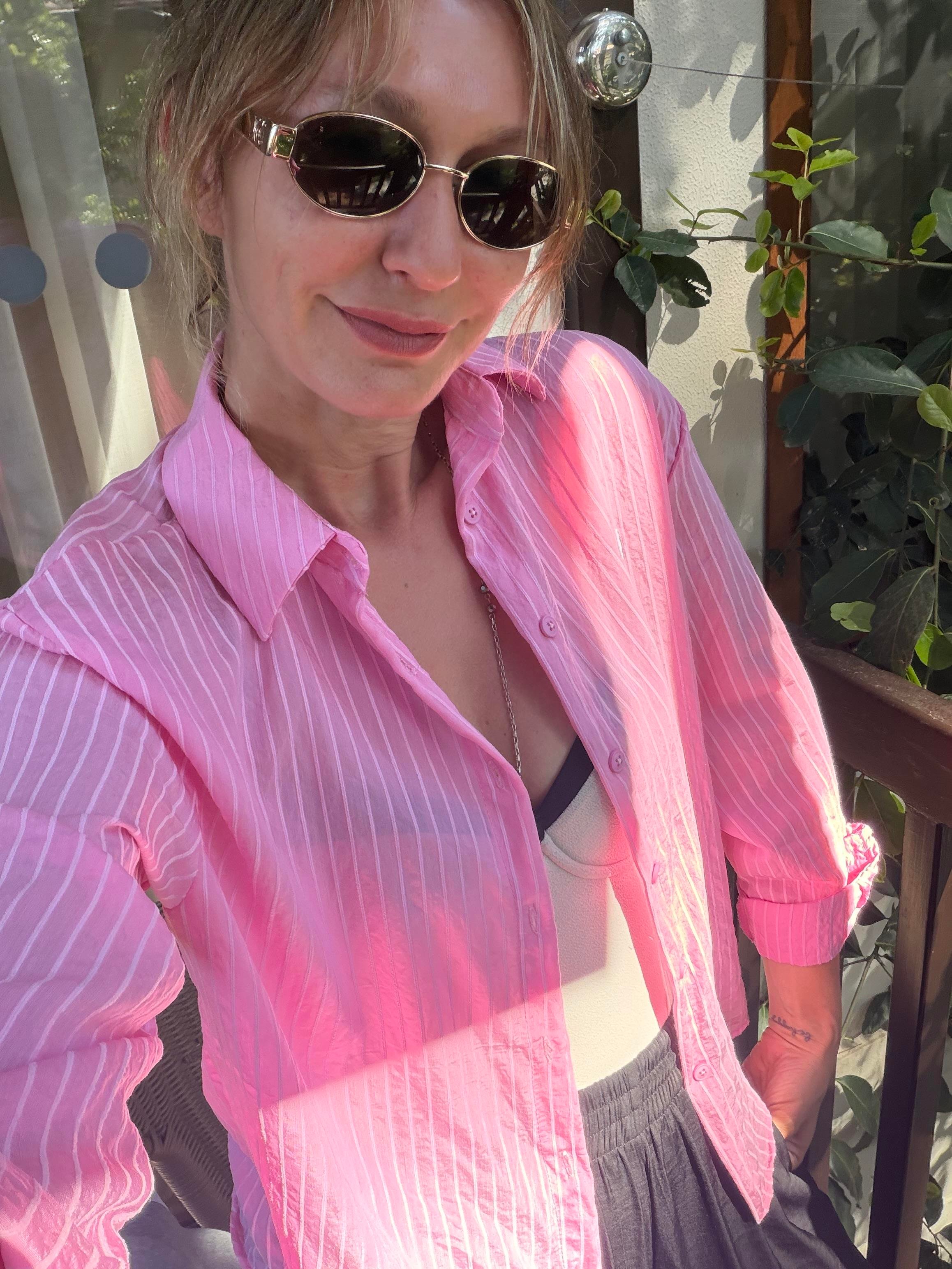 Pembe Tensel Çizgili Gömlek