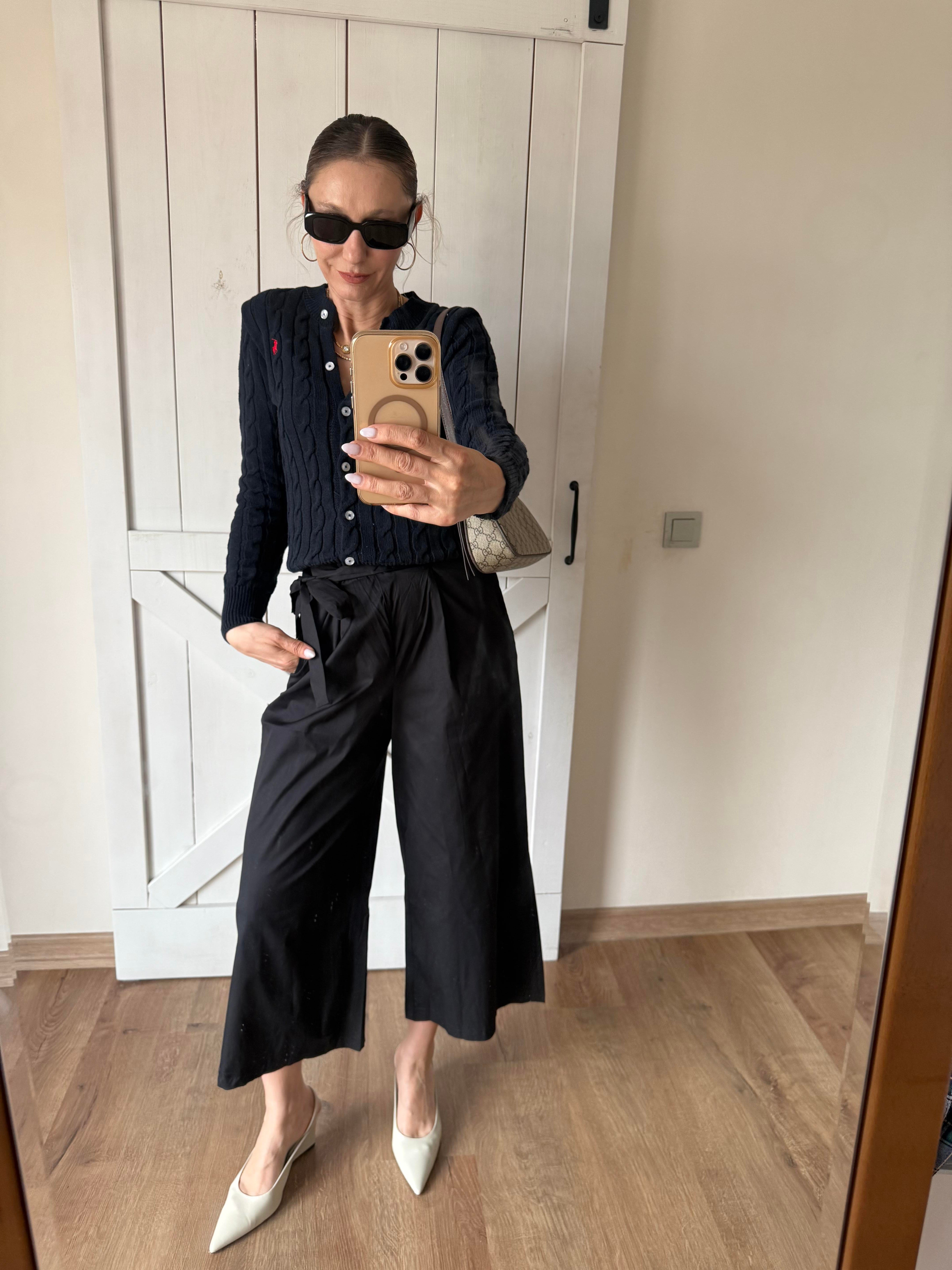 Pens Dikişli Siyah Kuşaklı Pantolon