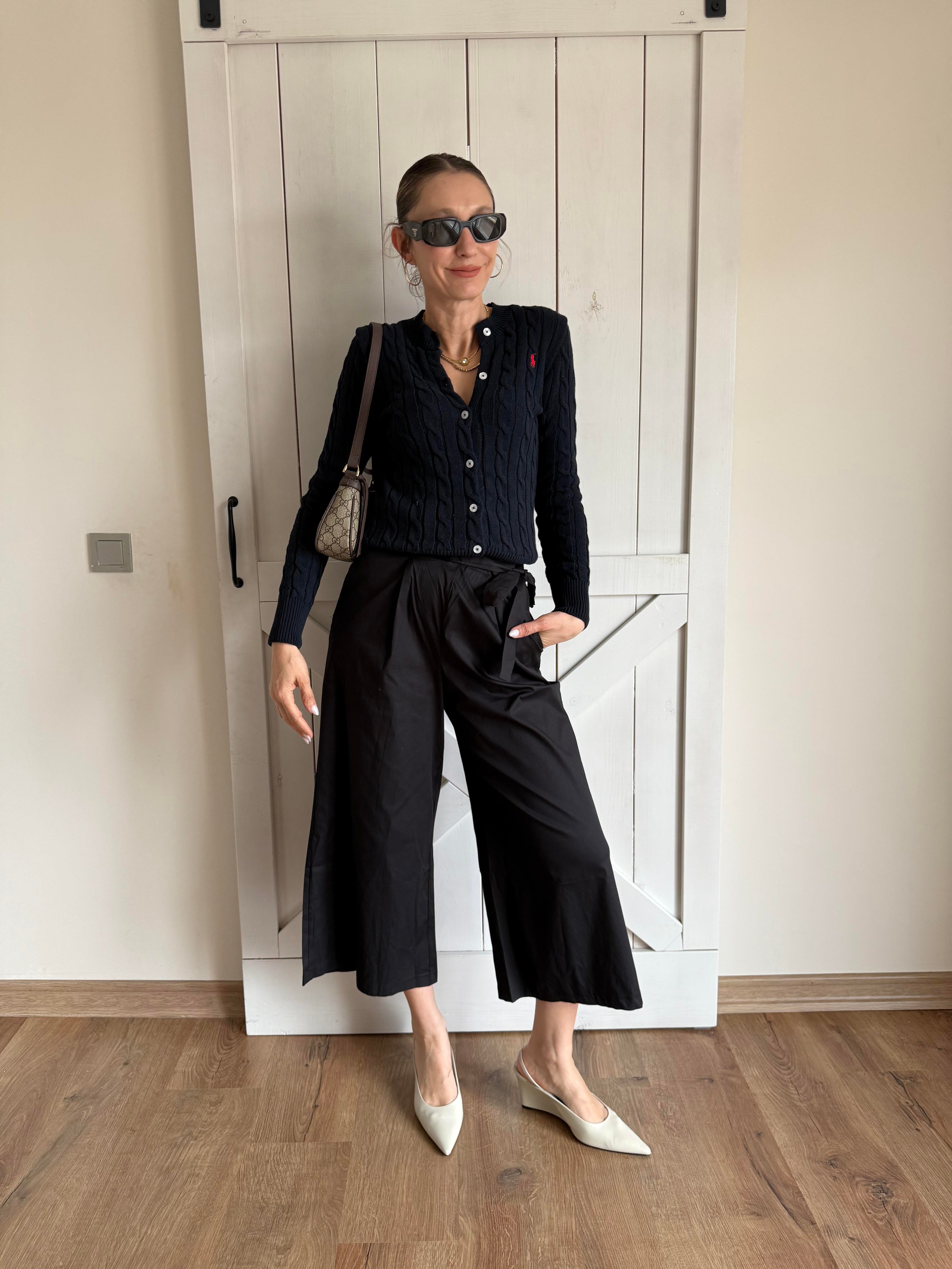 Pens Dikişli Siyah Kuşaklı Pantolon