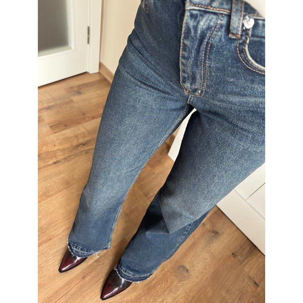 Petrol Mavisi Paçası Püsküllü Kadın Jean Pantolon