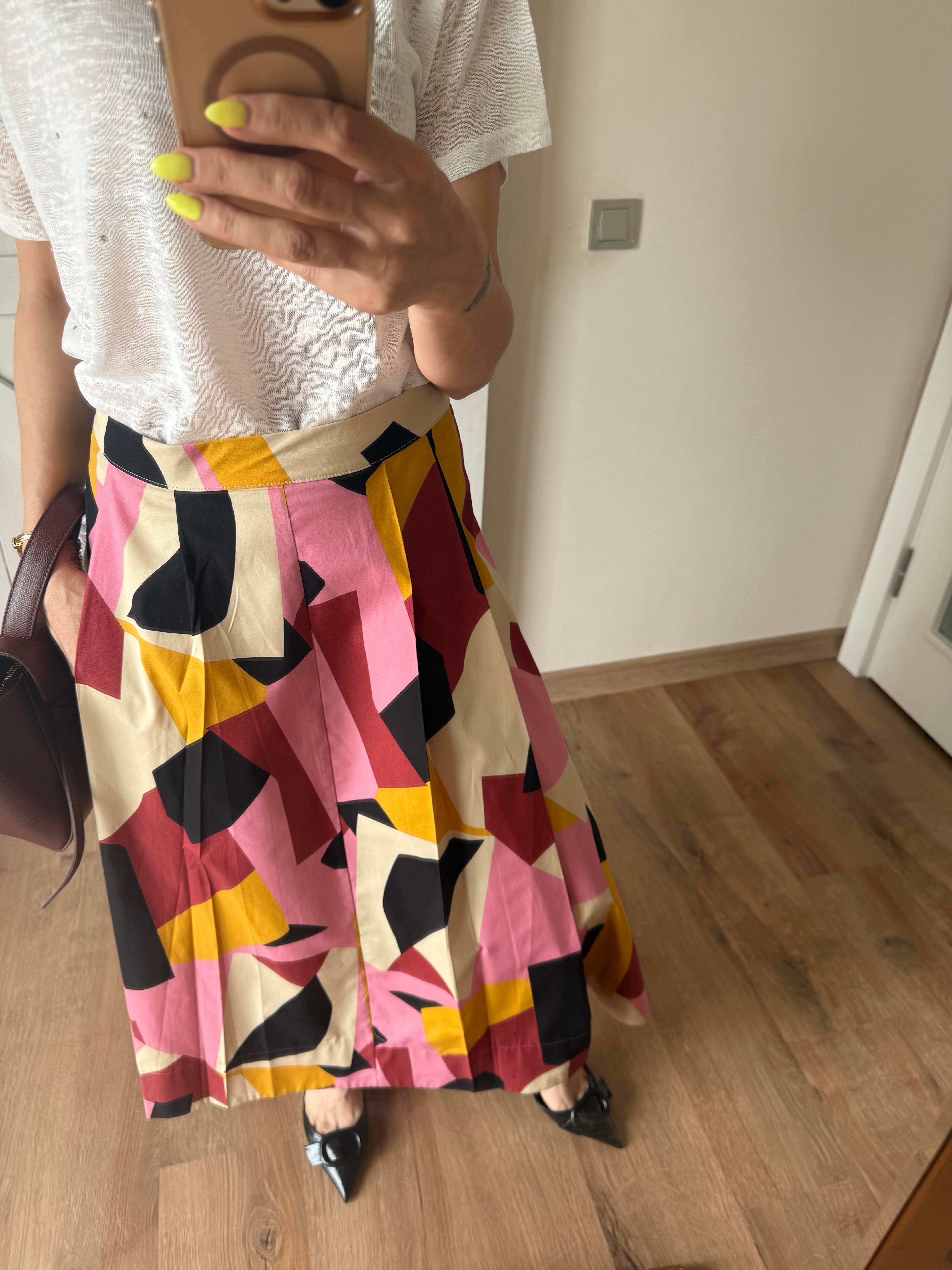 Pileli Desenli Poplin Etek