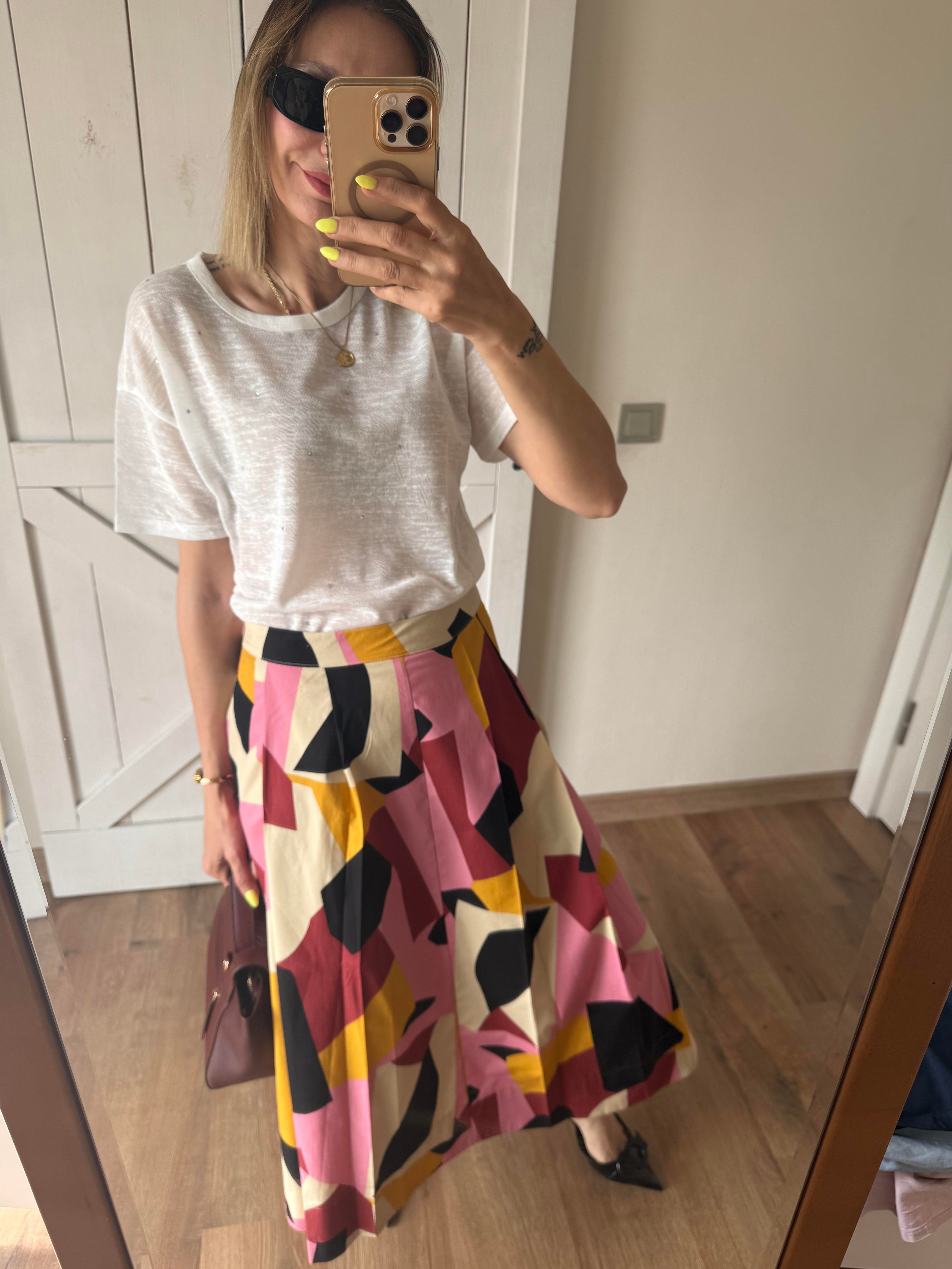 Pileli Desenli Poplin Etek