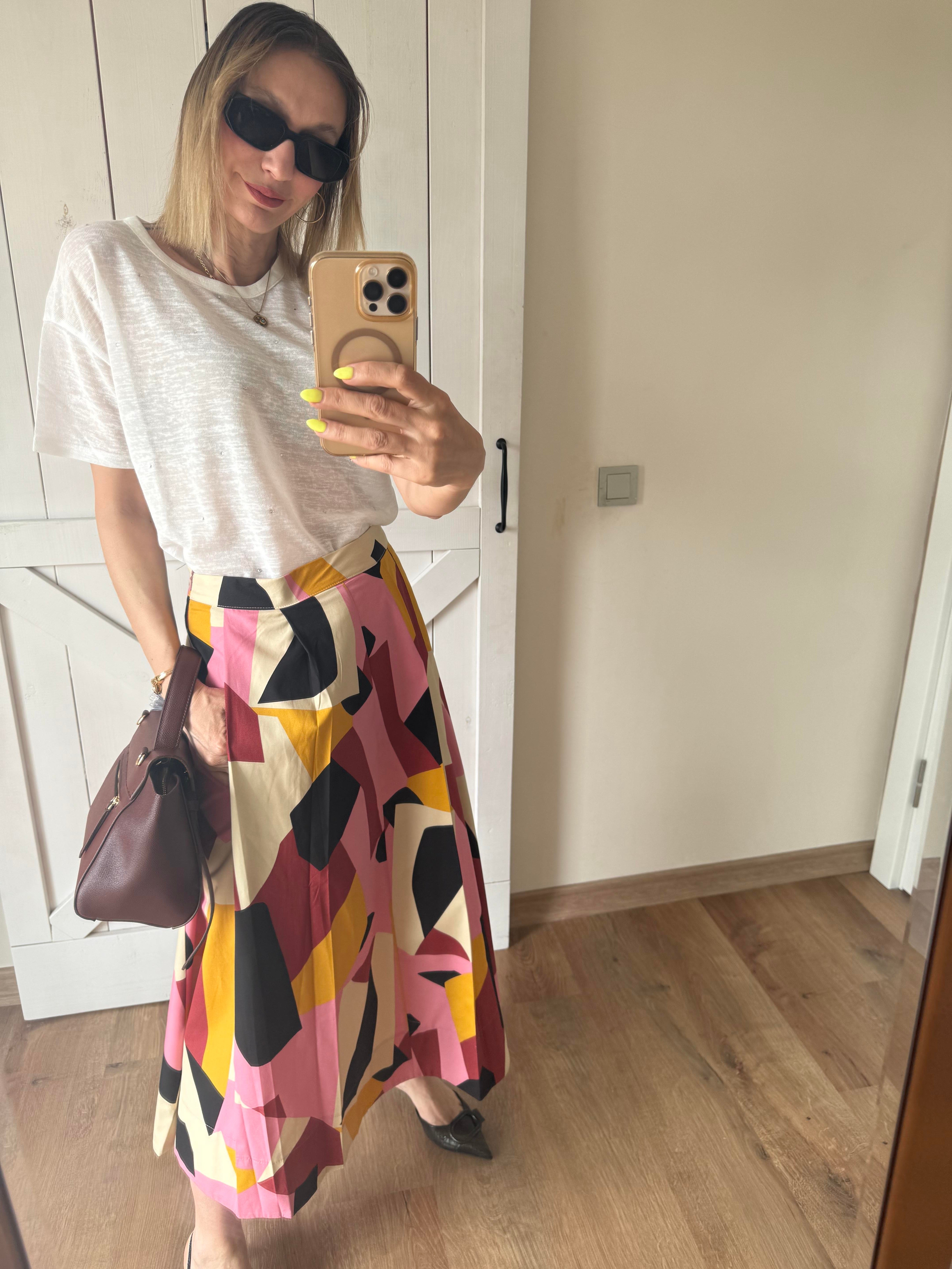 Pileli Desenli Poplin Etek