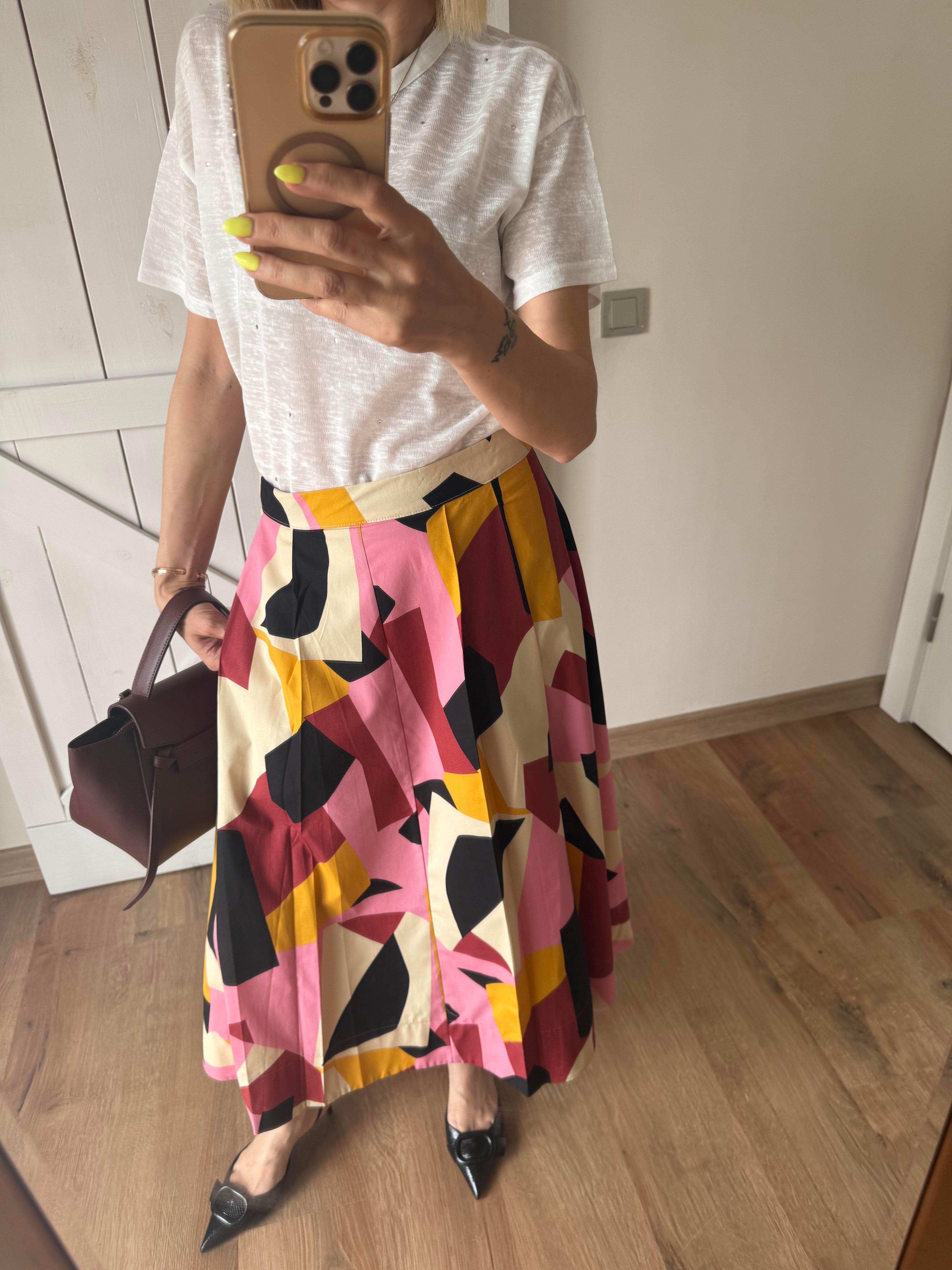 Pileli Desenli Poplin Etek