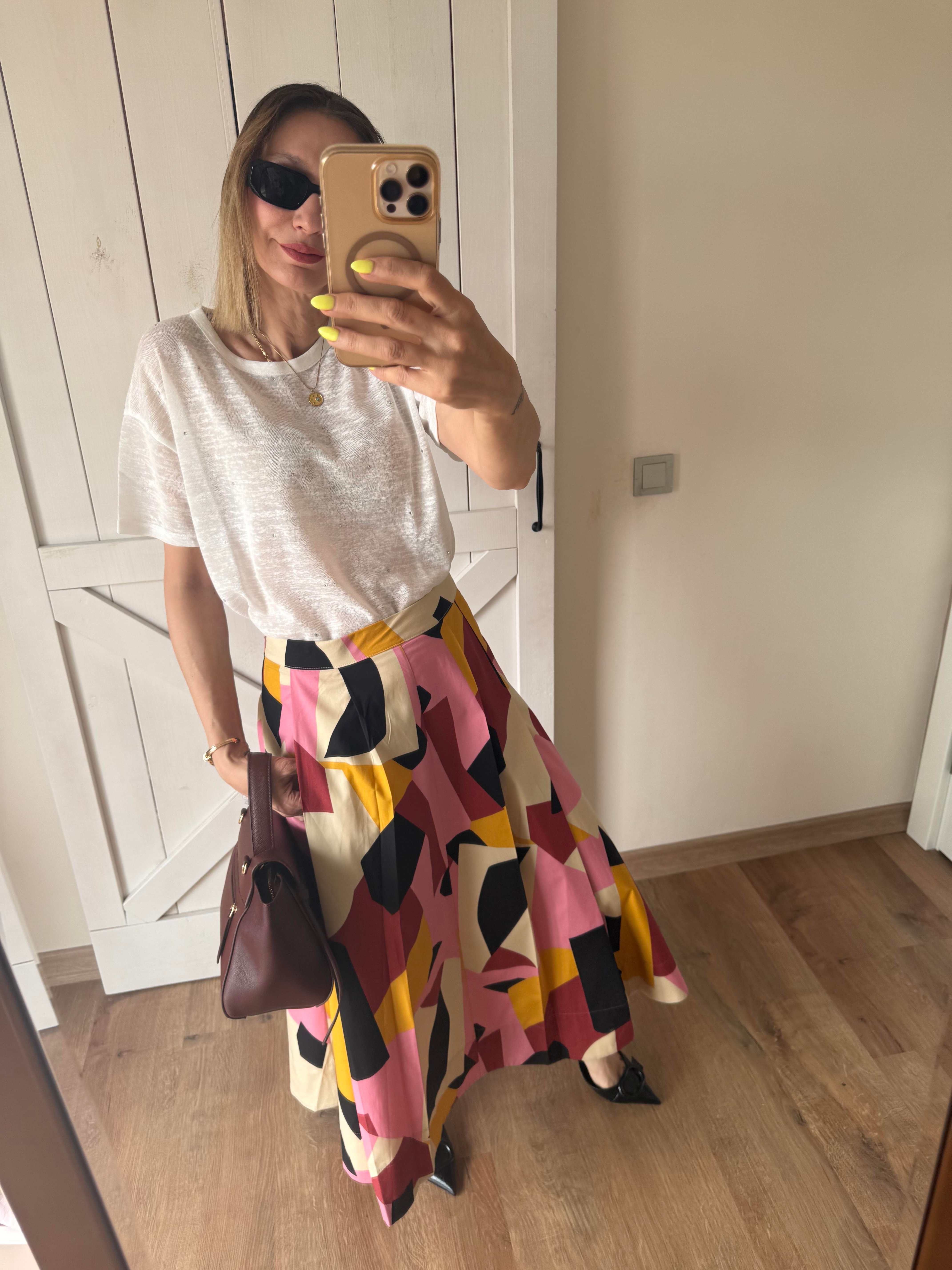 Pileli Desenli Poplin Etek