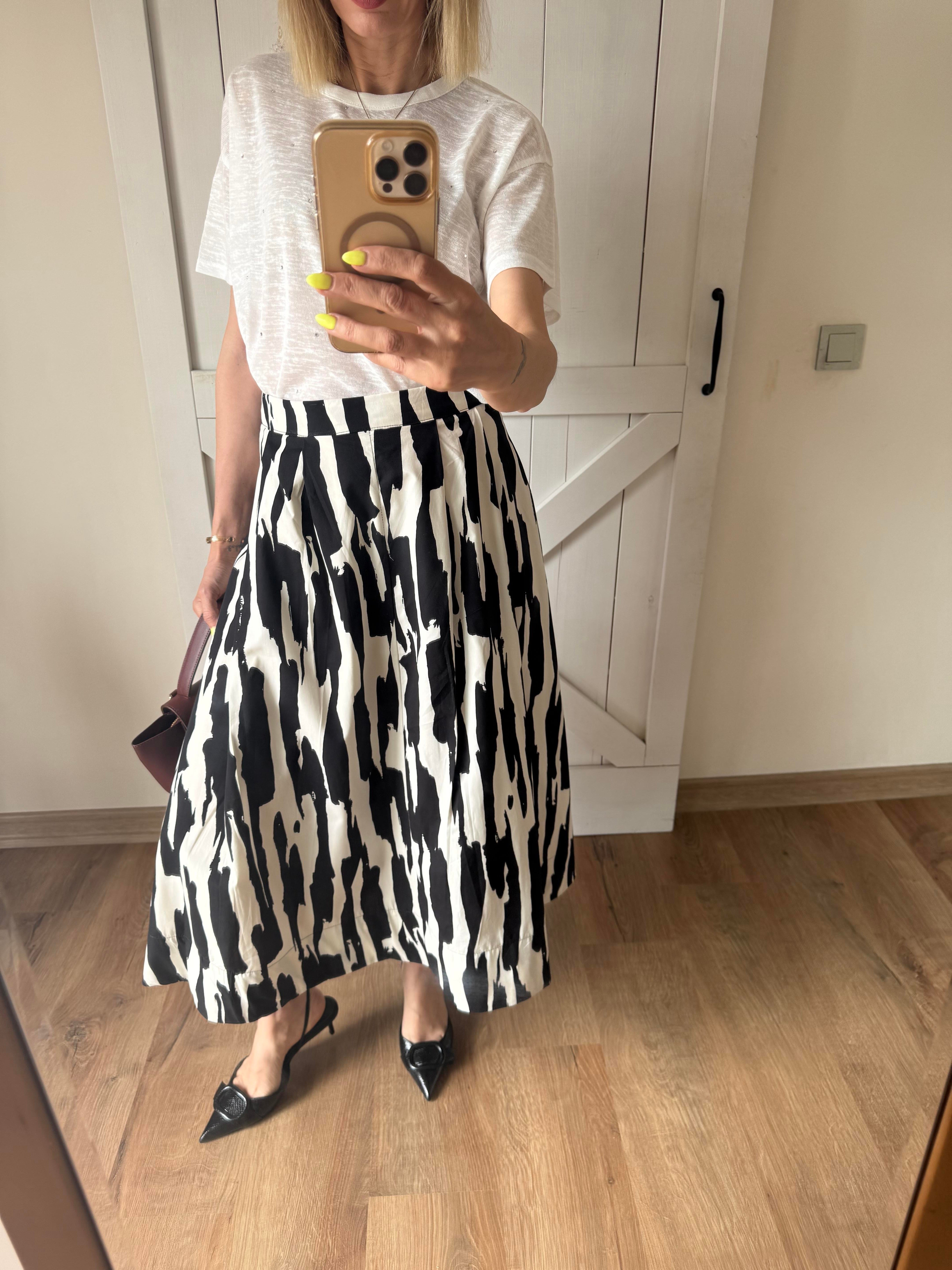 Pileli Desenli Poplin Karma Etek