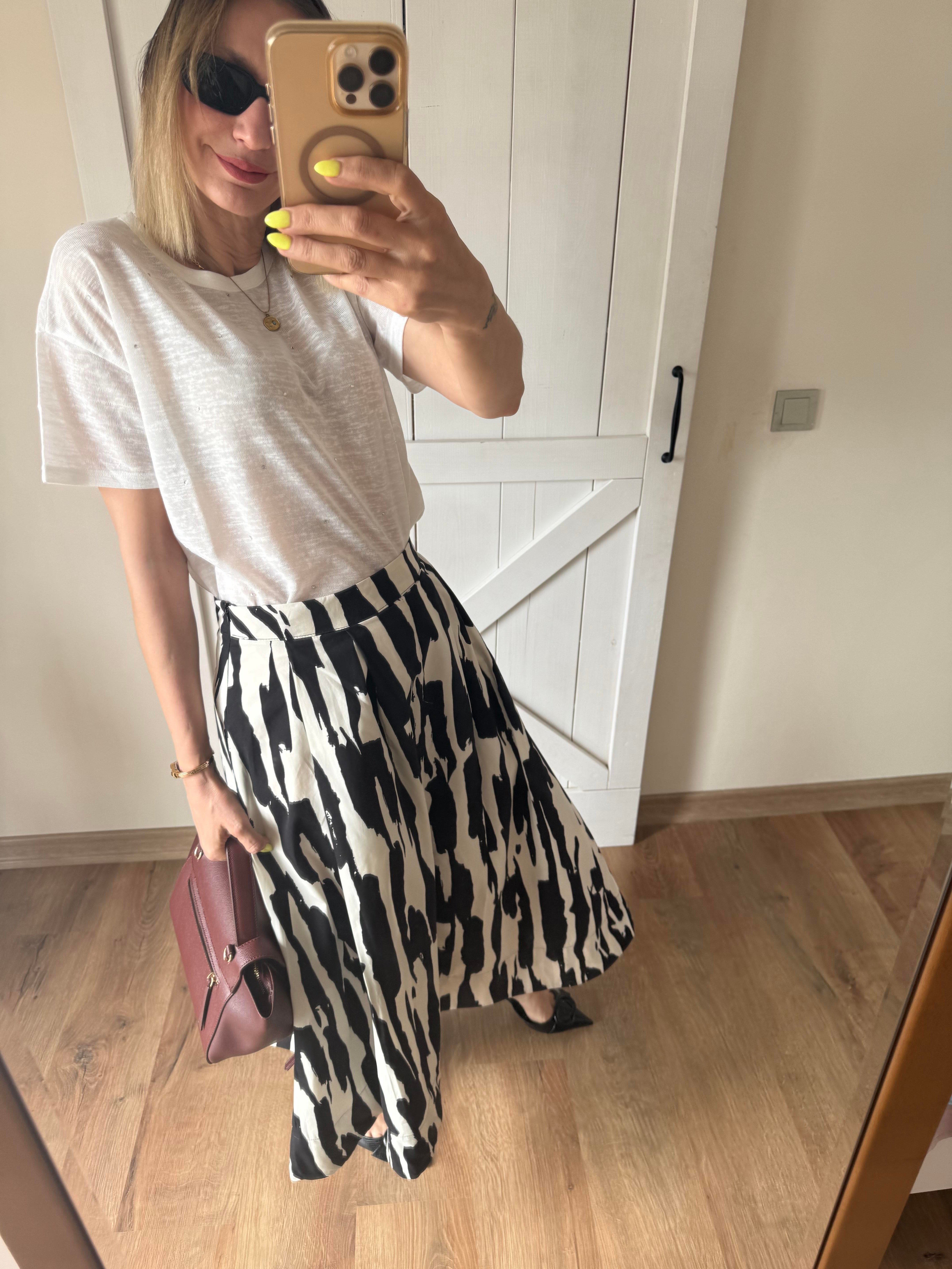 Pileli Desenli Poplin Karma Etek