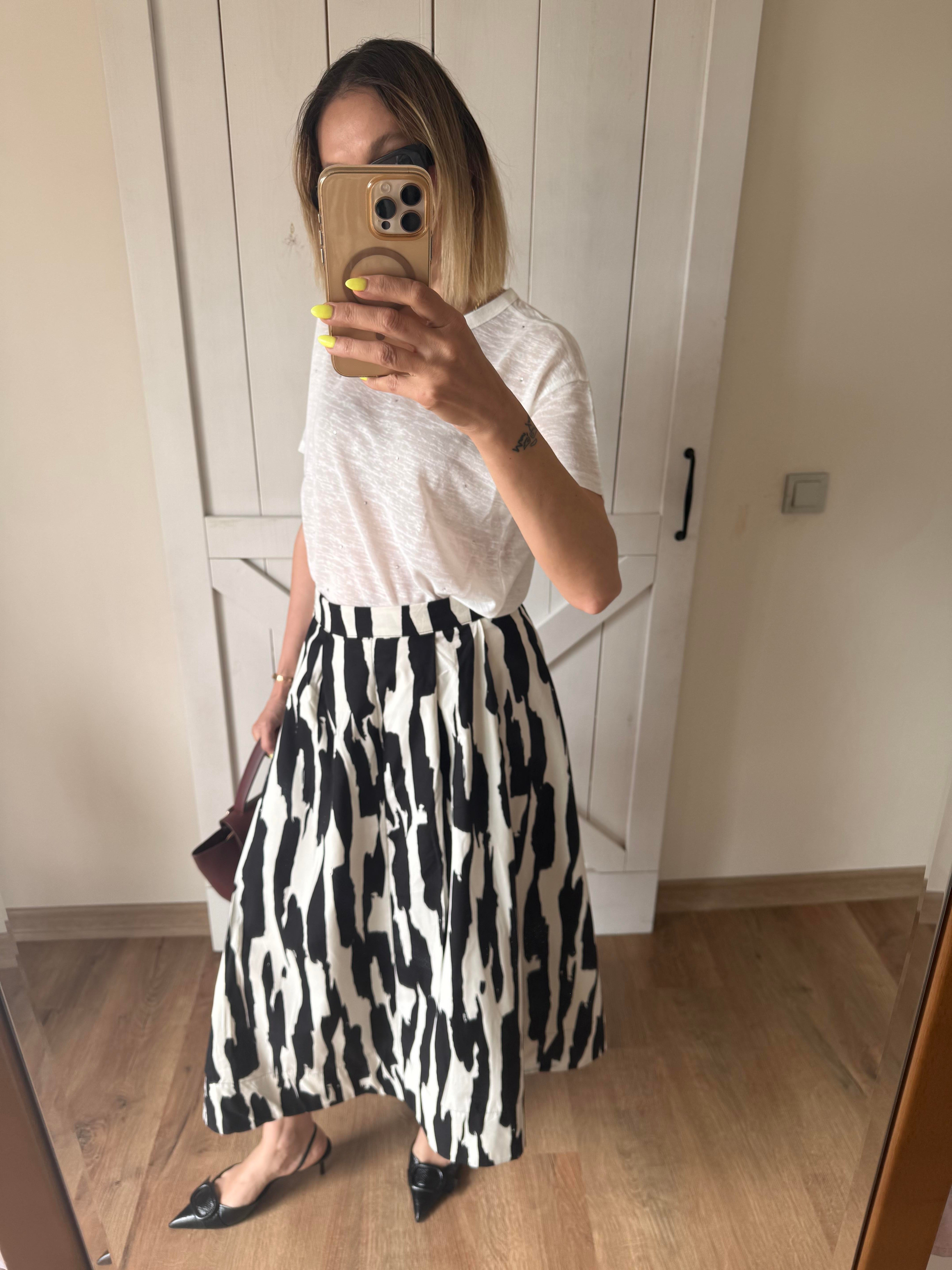 Pileli Desenli Poplin Karma Etek