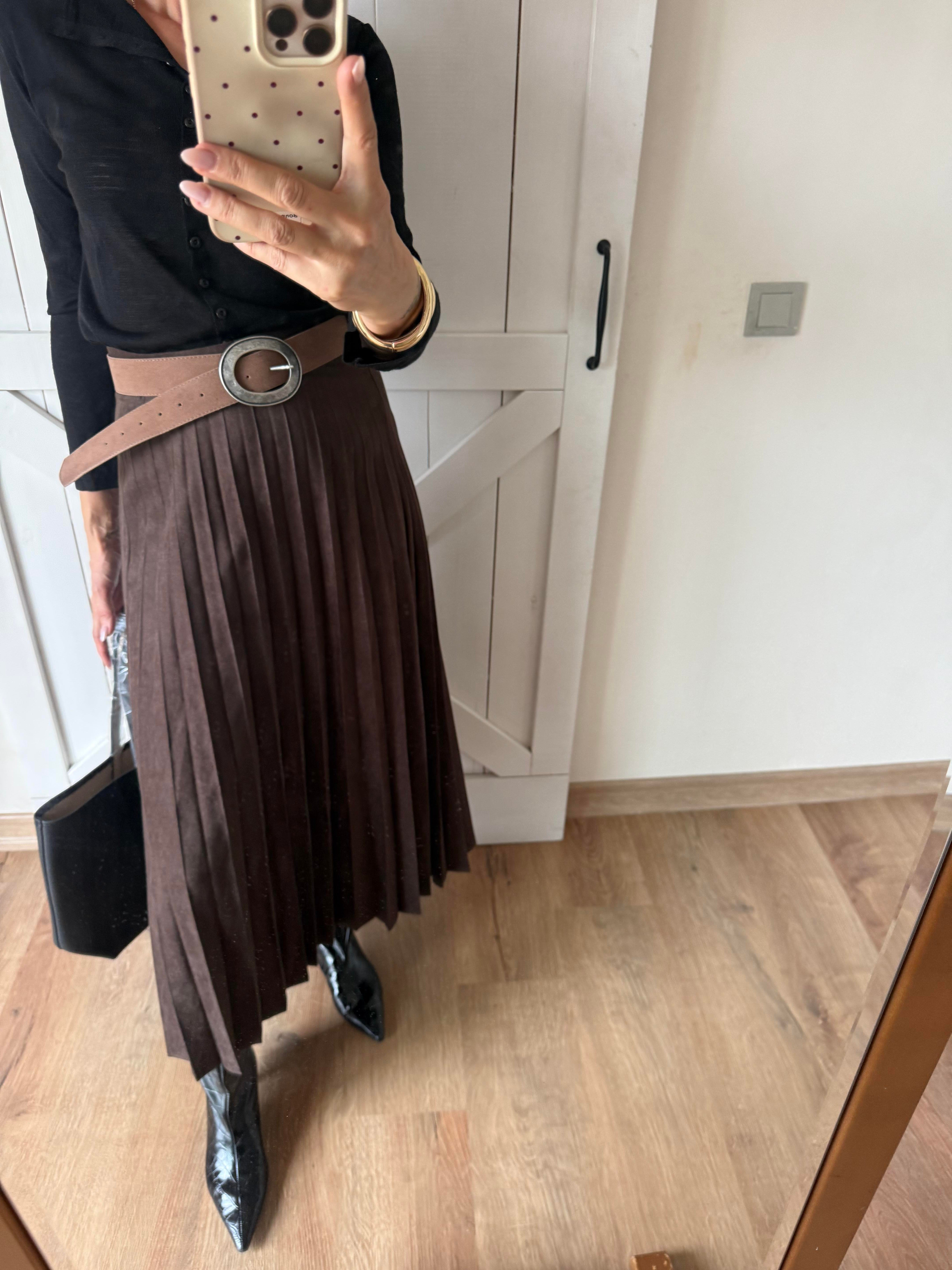 Piliseli Kemerli Süet Etek